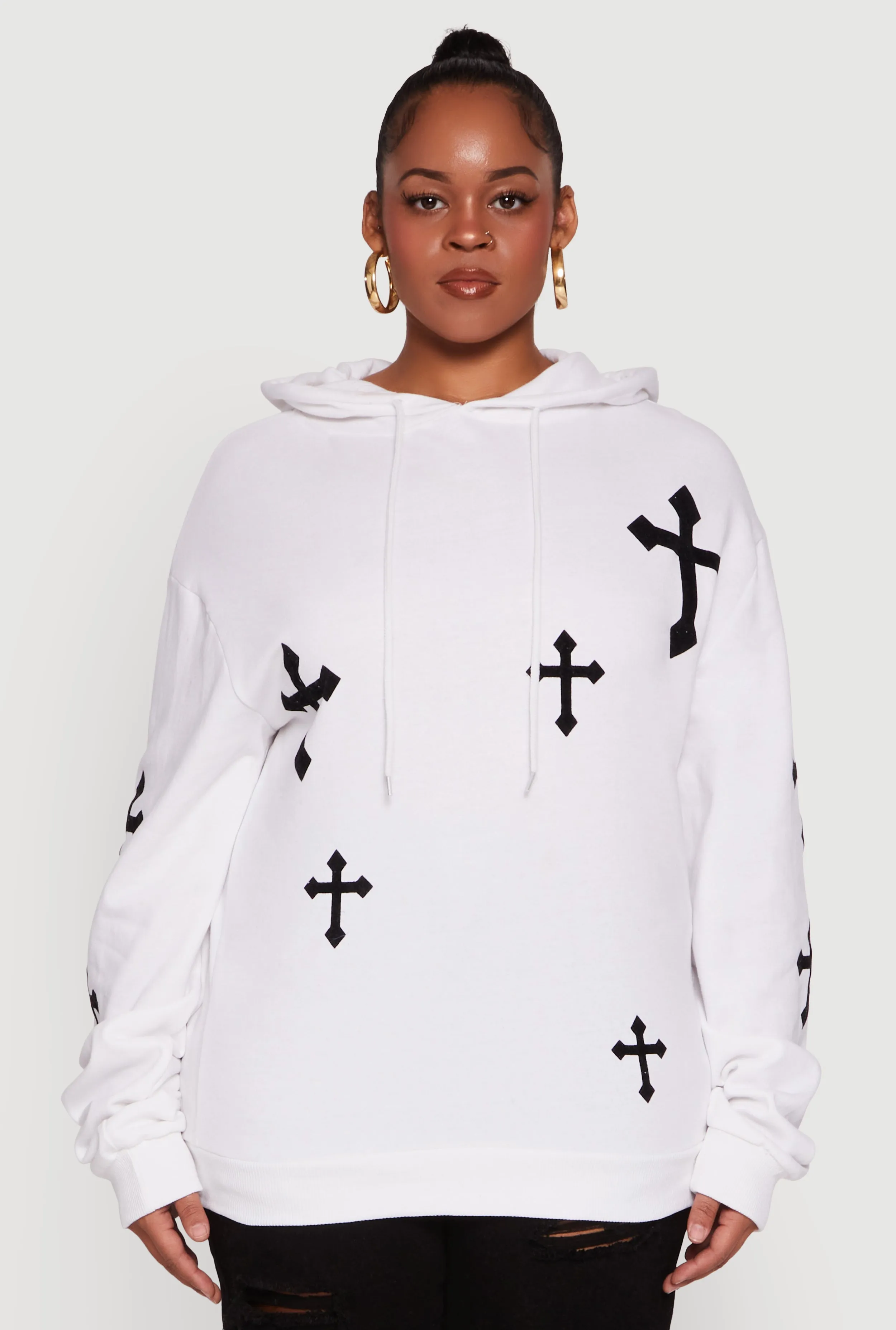 Plus Size Cross Graphic Print Fleece Pullover Hoodie sold by Rainbow product image thumbnail 2