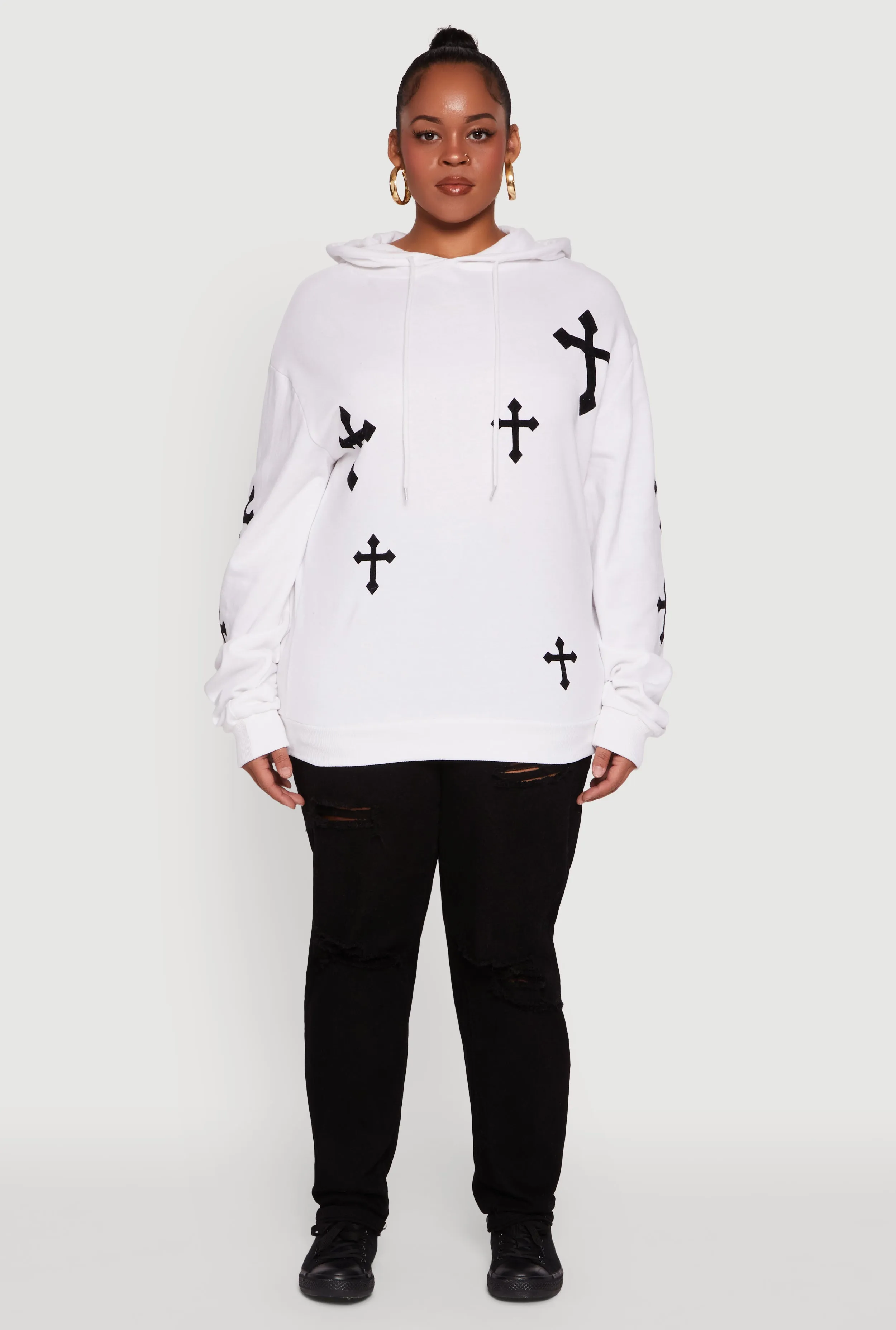 Plus Size Cross Graphic Print Fleece Pullover Hoodie sold by Rainbow product image thumbnail 3