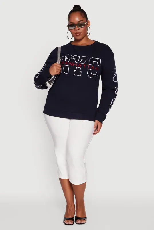 Plus Size NYC Manhattan Embroidered Graphic Sweatshirt sold by Rainbow