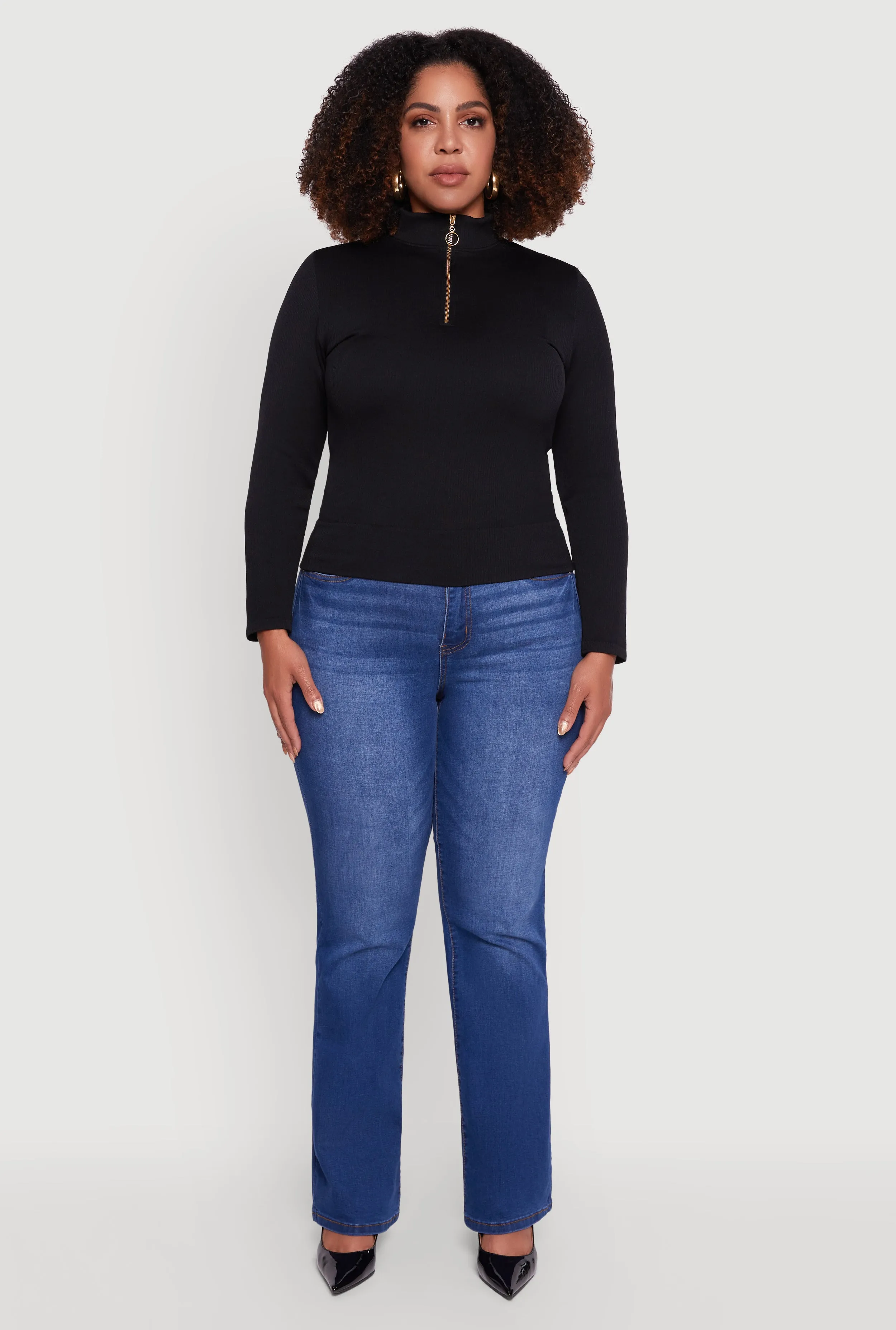 Plus Size Half Zip Rib Knit Mock Neck Top sold by Rainbow product image thumbnail 3