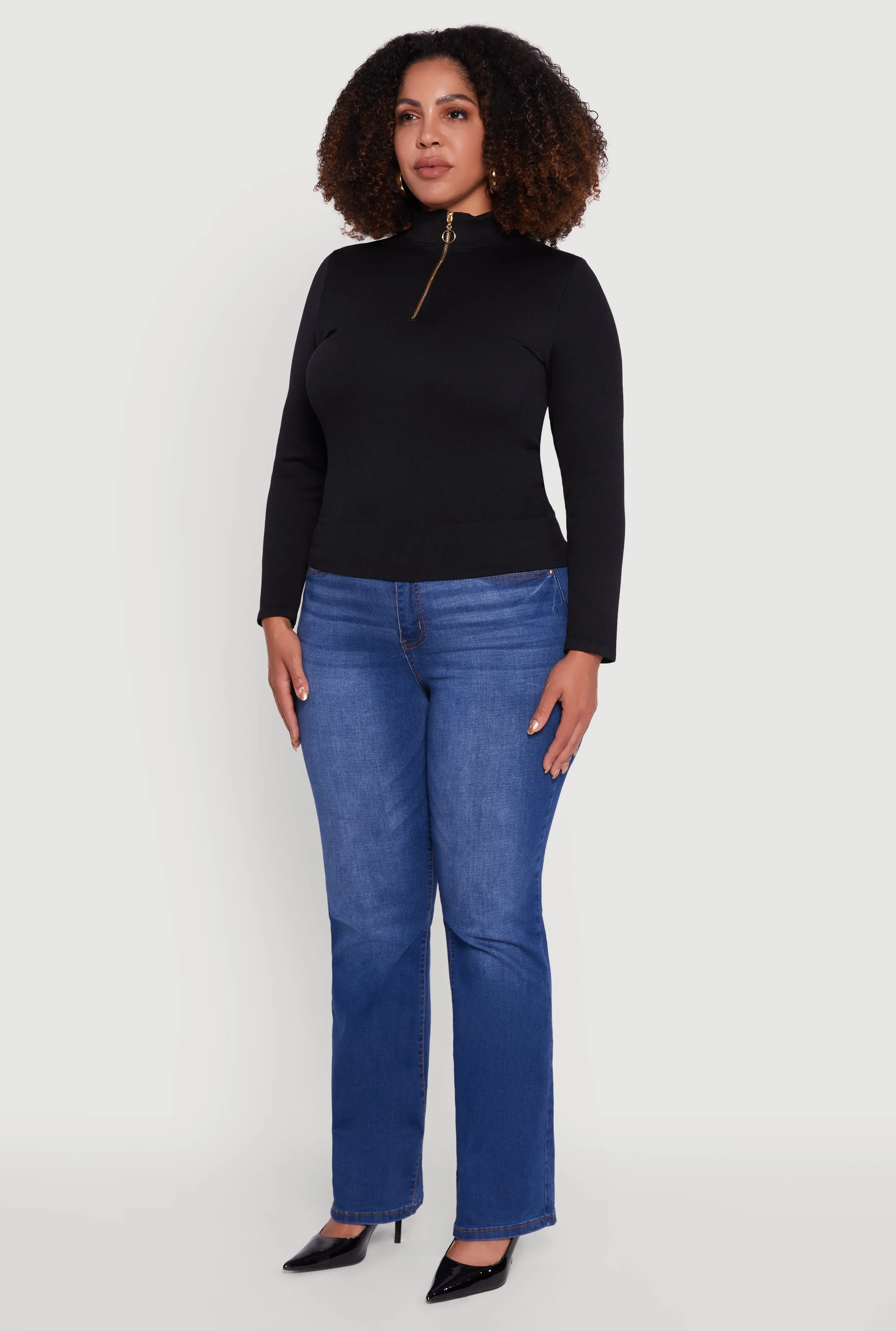 Plus Size Half Zip Rib Knit Mock Neck Top sold by Rainbow product image thumbnail 5