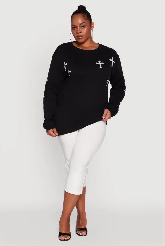 Plus Size Assorted Cross Graphic Pullover Sweatshirt made by Rainbow