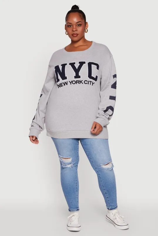 Plus Size NYC Fleece Crew Neck Sweatshirt sold by Rainbow
