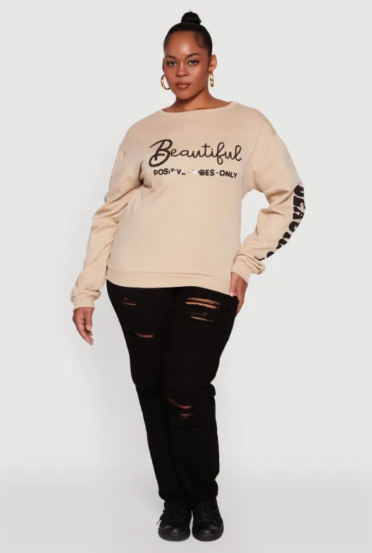 Plus Size Sequin Beautiful Graphic Crew Neck Sweatshirt sold by Rainbow