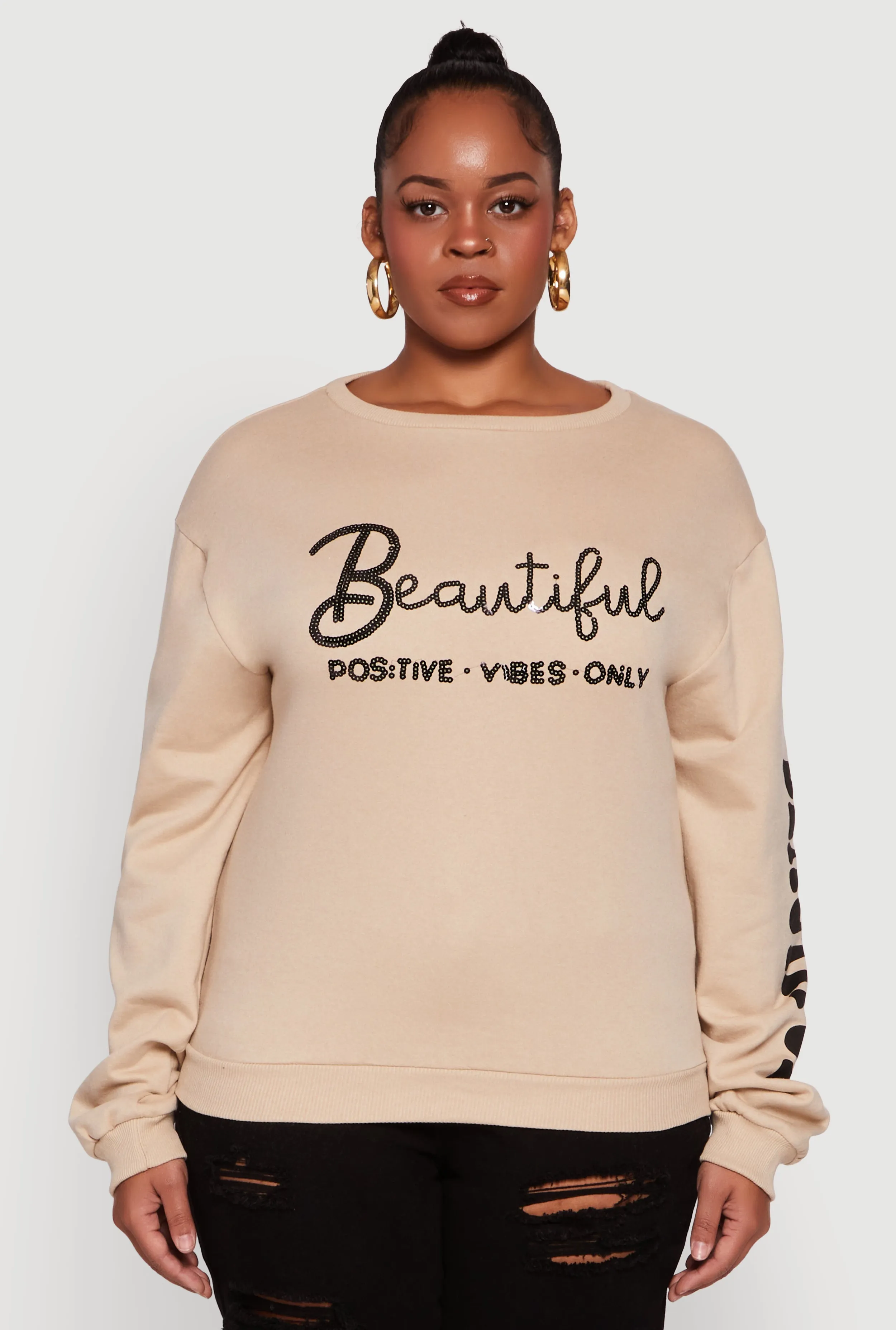 Plus Size Sequin Beautiful Graphic Crew Neck Sweatshirt sold by Rainbow product image thumbnail 2