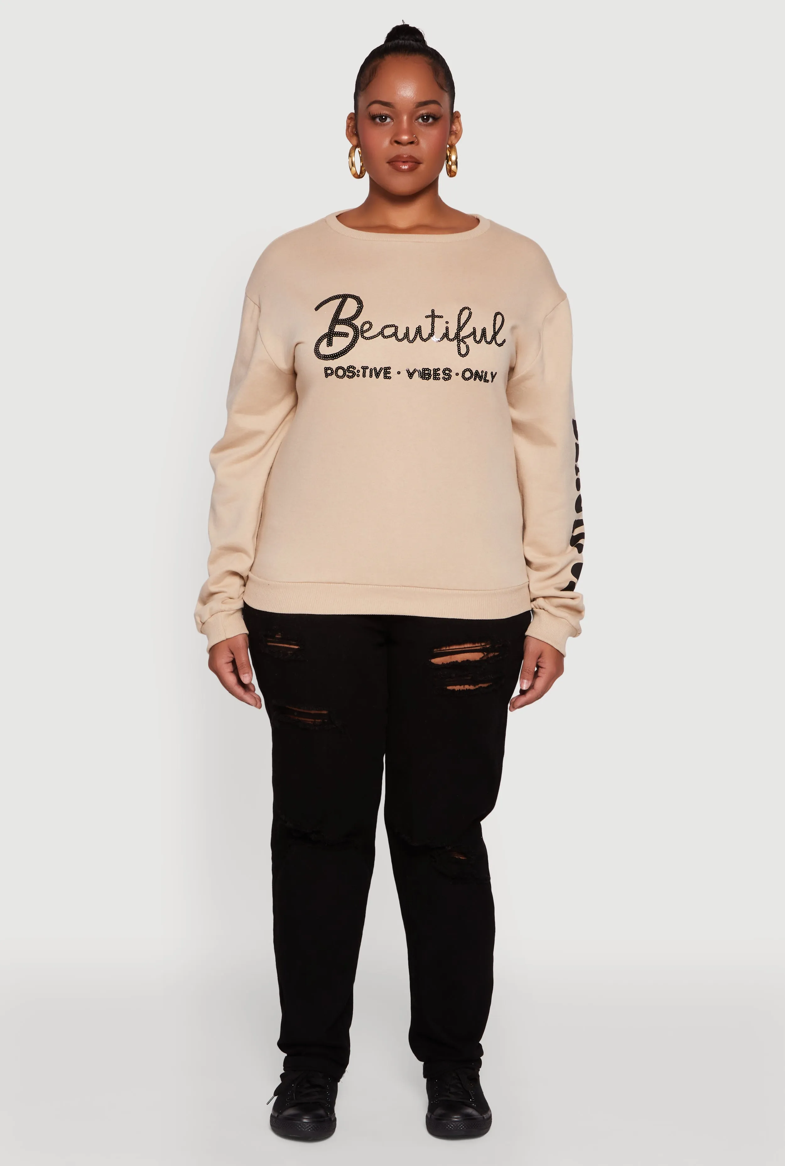 Plus Size Sequin Beautiful Graphic Crew Neck Sweatshirt sold by Rainbow product image thumbnail 3