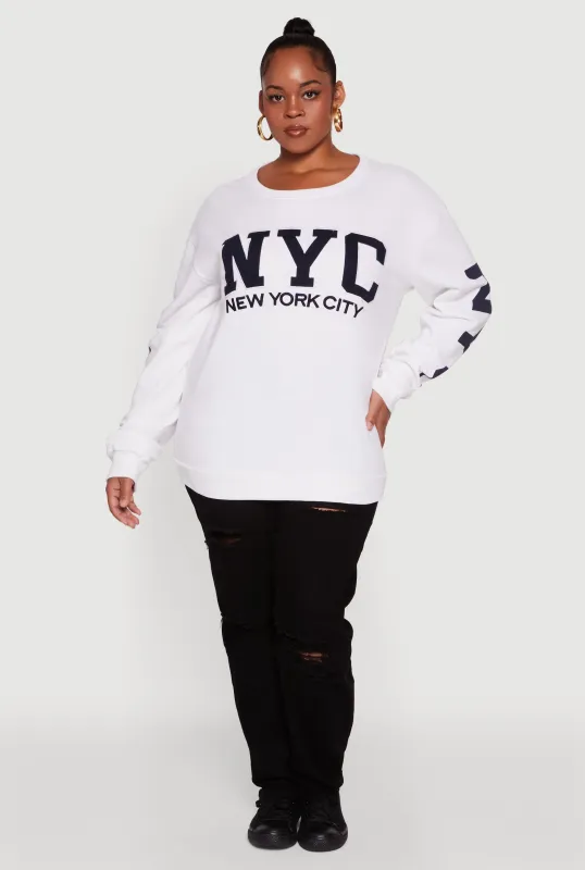 Plus Size NYC Fleece Crew Neck Sweatshirt sold by Rainbow