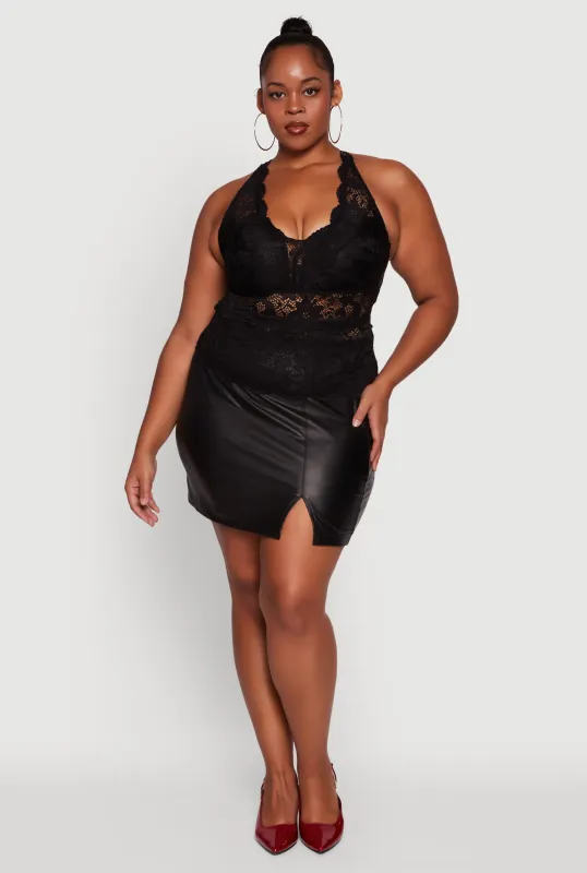 Plus Size Floral Lace Cross Back Halter Top made by Rainbow