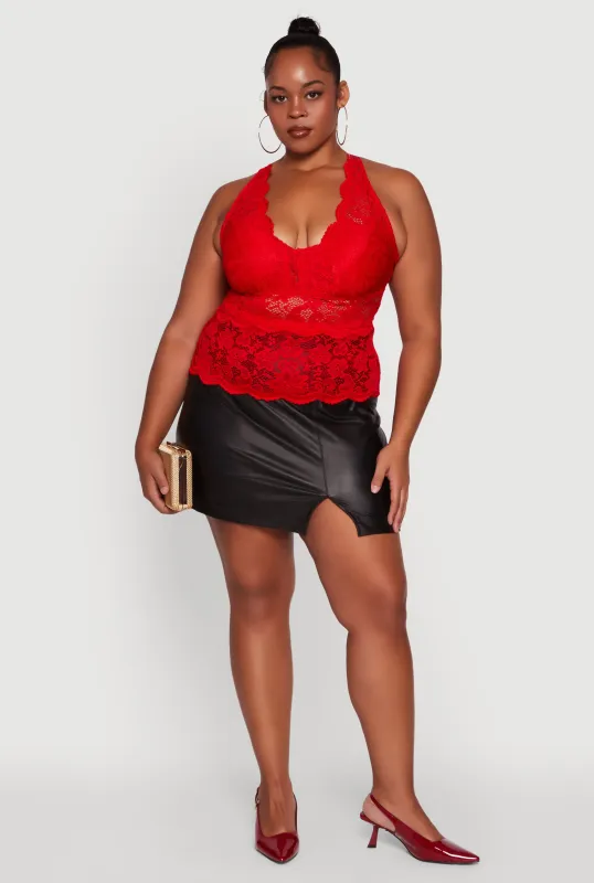 Plus Size Floral Lace Cross Back Halter Top sold by Rainbow