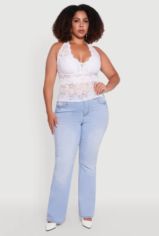 Plus Size Floral Lace Cross Back Halter Top sold by Rainbow