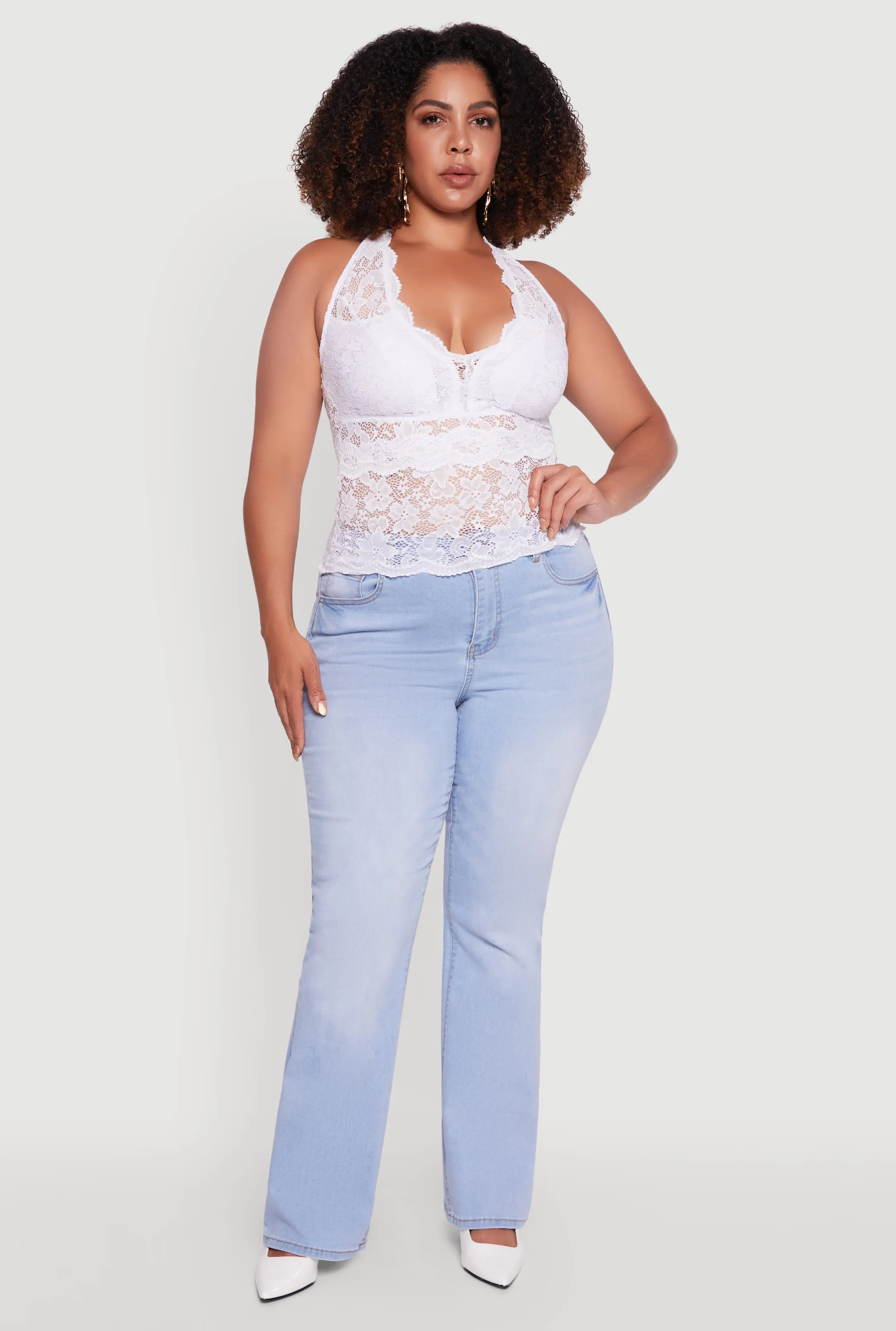 Plus Size Floral Lace Cross Back Halter Top sold by Rainbow