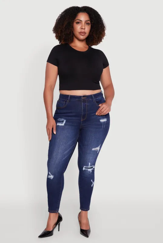 Plus Size WAX Distressed High Waisted Skinny Jeans sold by Rainbow
