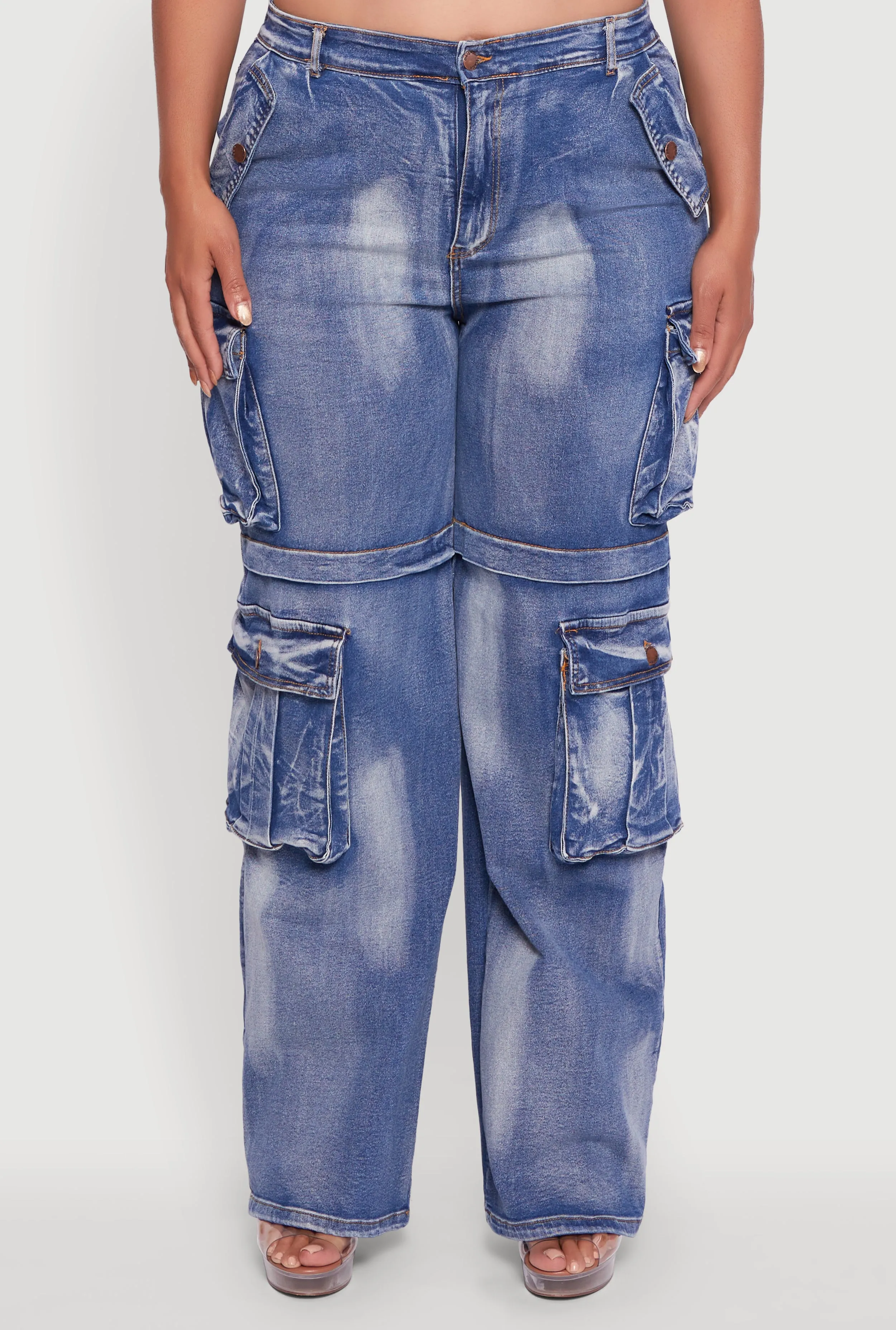 Plus Size Acid Wash Wide Leg Utility Jeans sold by Rainbow product image thumbnail 5