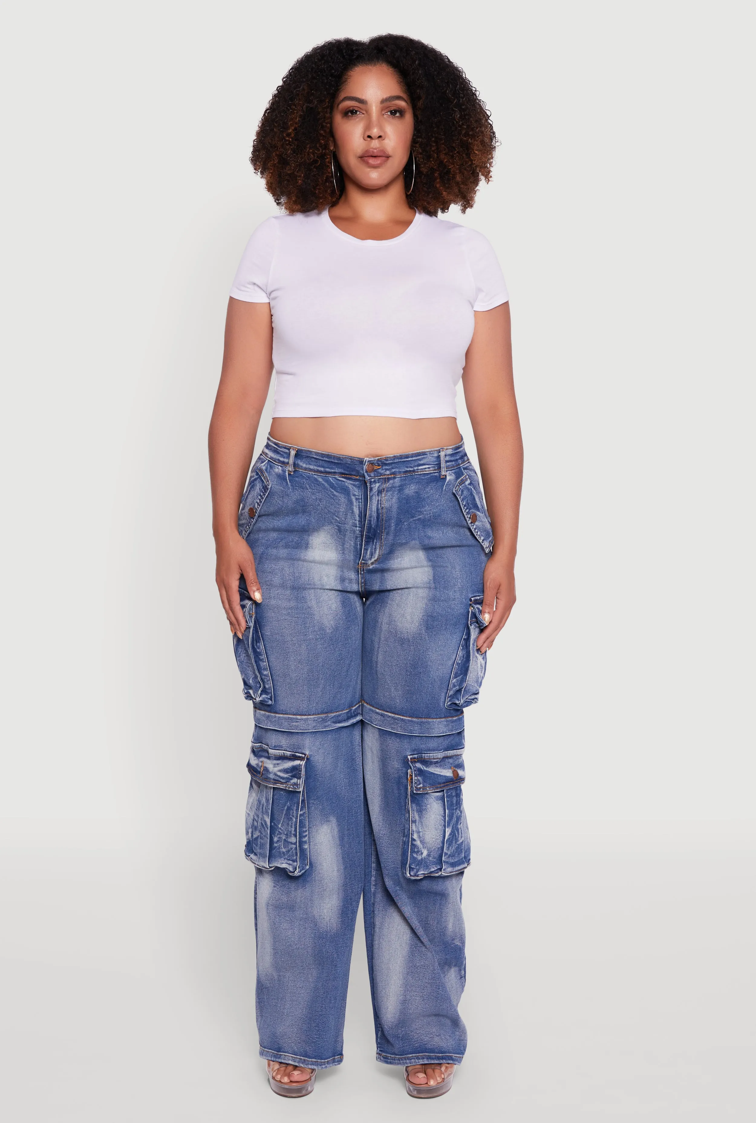 Plus Size Acid Wash Wide Leg Utility Jeans sold by Rainbow product image thumbnail 2
