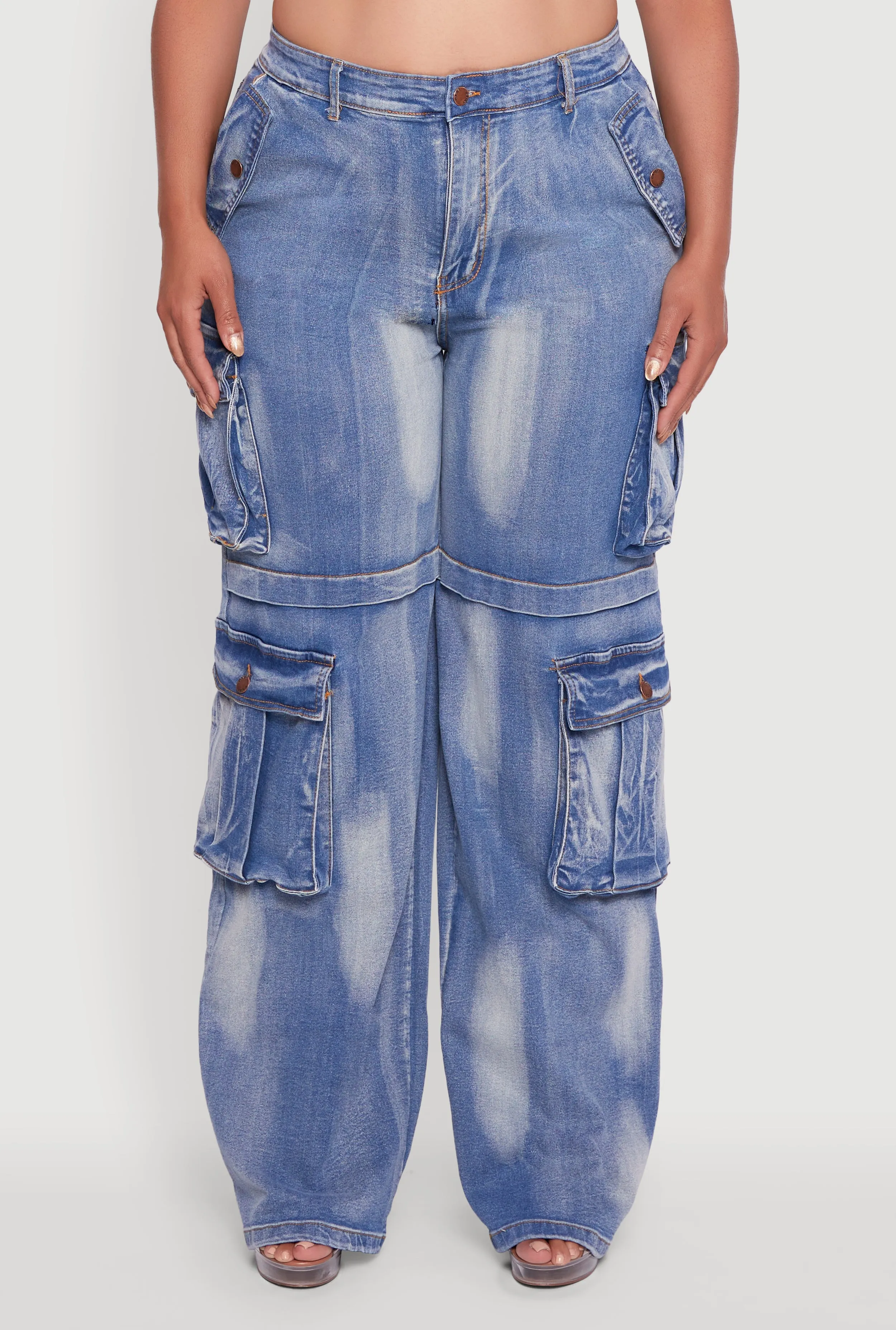 Plus Size Acid Wash Wide Leg Utility Jeans sold by Rainbow product image thumbnail 5