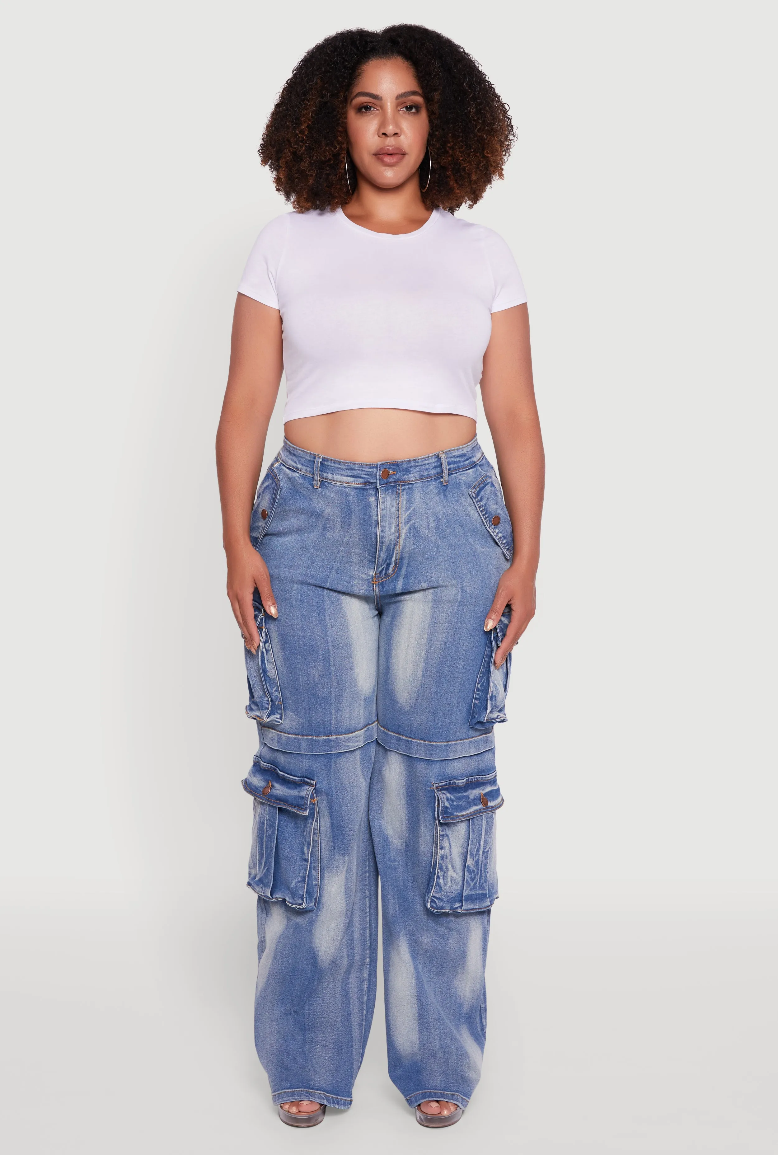 Plus Size Acid Wash Wide Leg Utility Jeans sold by Rainbow product image thumbnail 2
