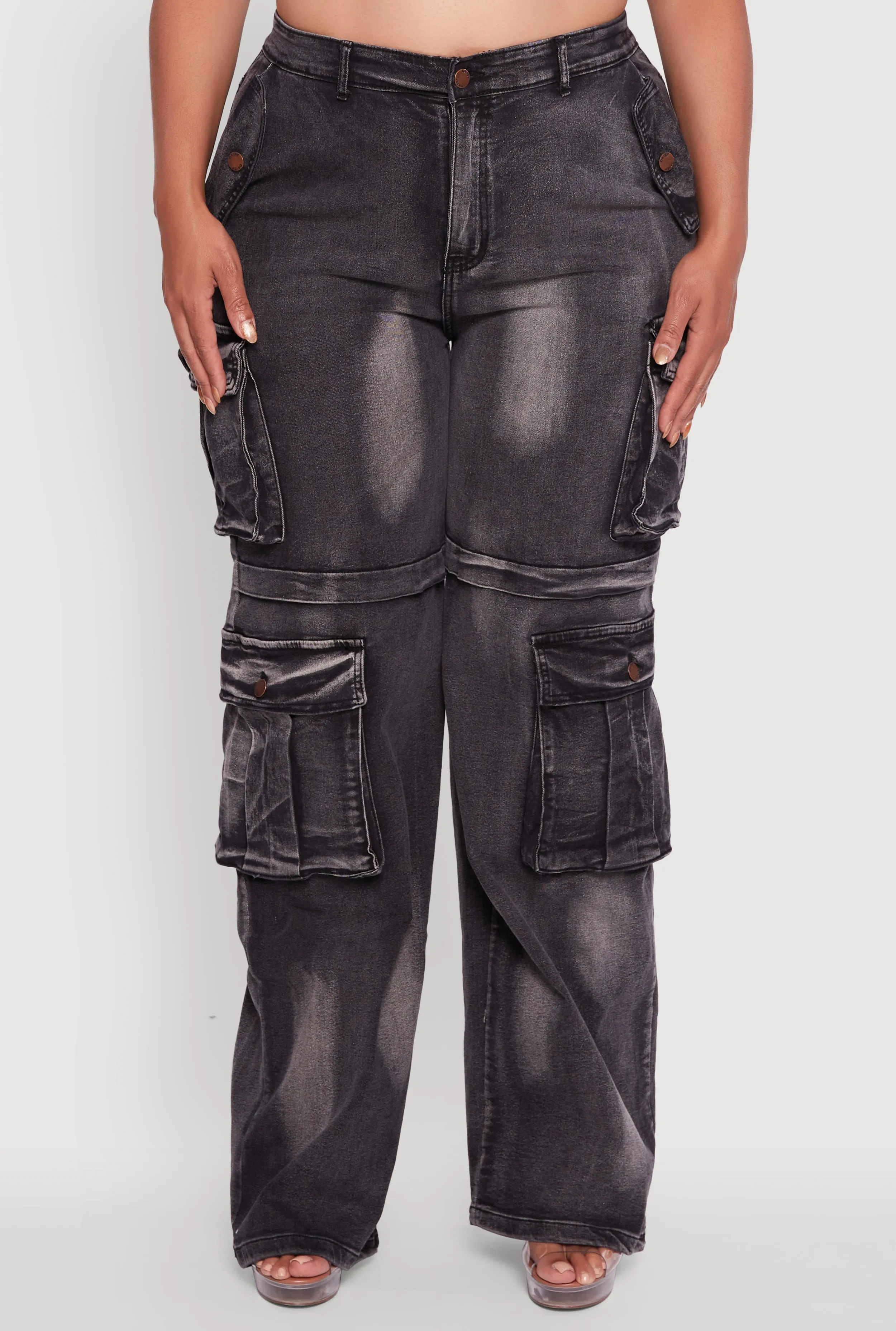 Plus Size Acid Wash Wide Leg Utility Jeans sold by Rainbow product image thumbnail 5