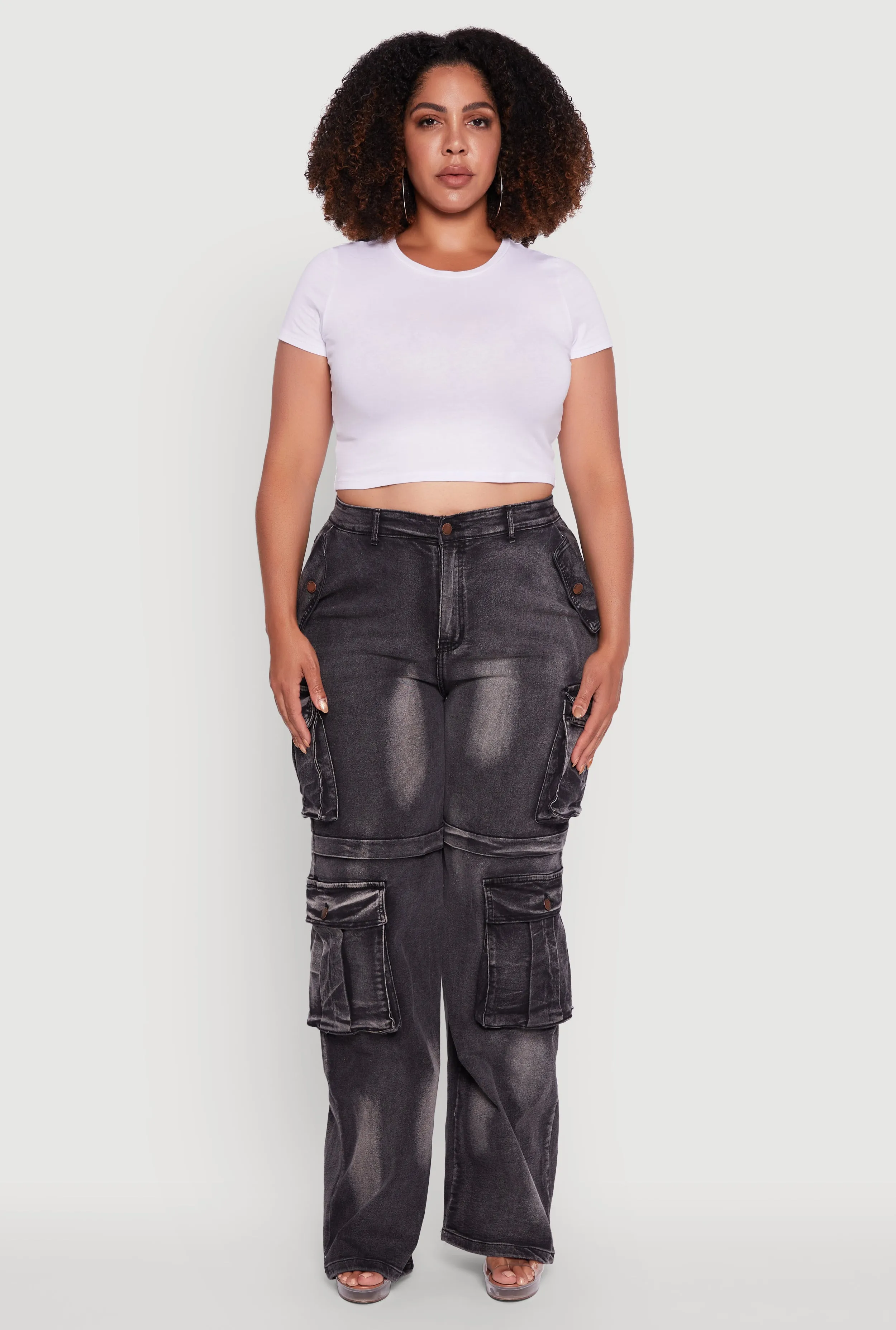 Plus Size Acid Wash Wide Leg Utility Jeans sold by Rainbow product image thumbnail 2