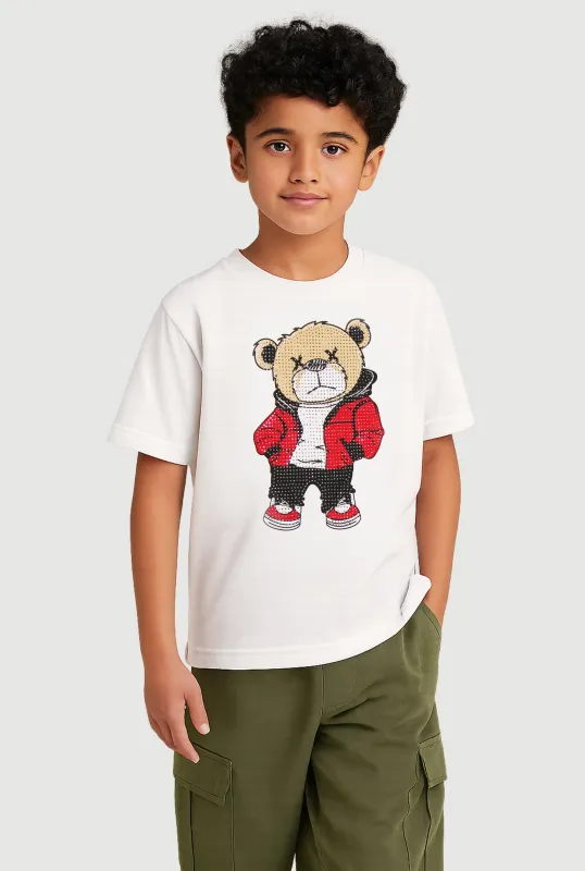 Little Boys Rhinestone Bear Graphic T-Shirt sold by Rainbow