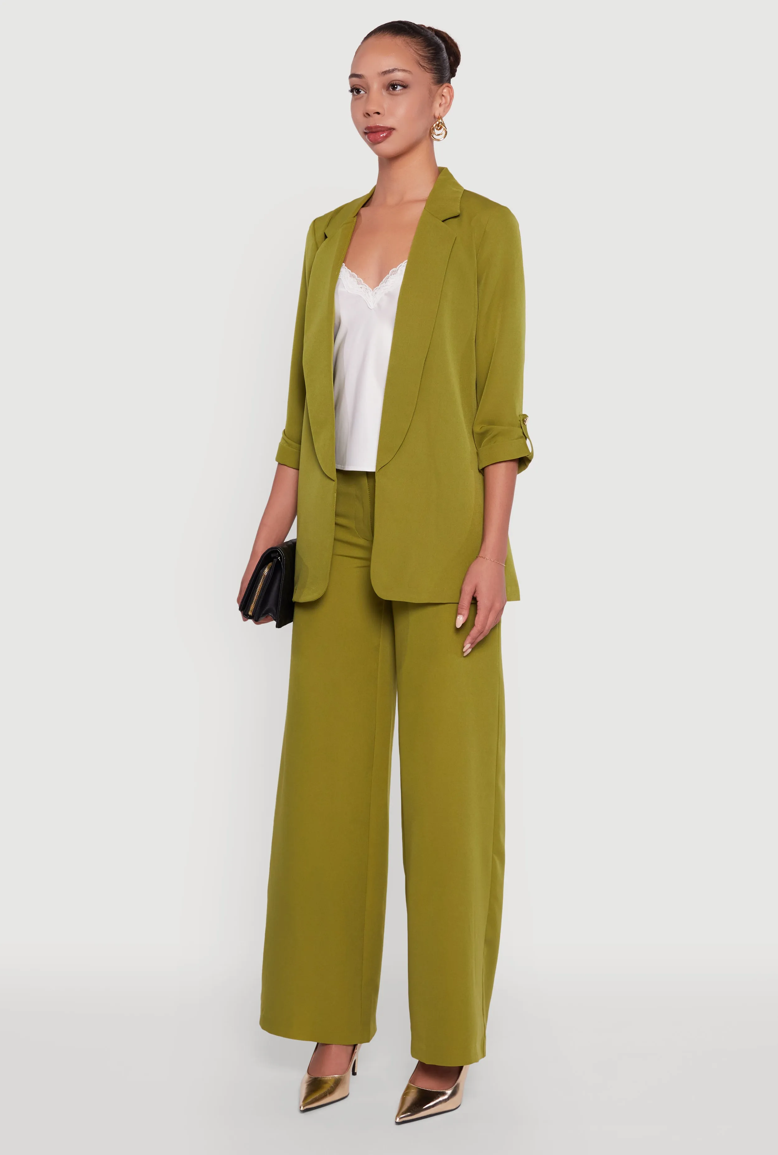 Crepe Knit Open Front Tabbed Sleeves Blazer sold by Rainbow product image thumbnail 5