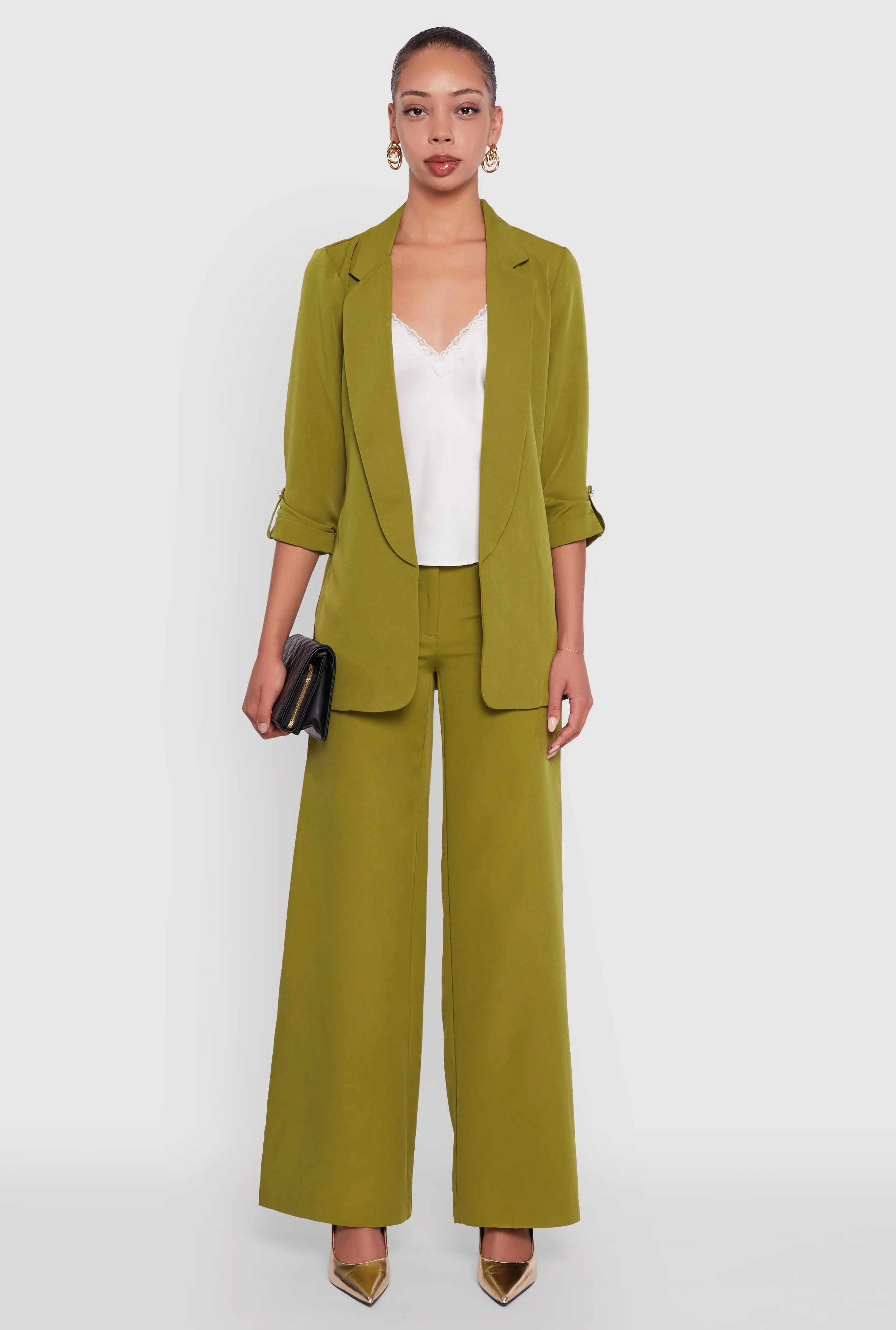 Crepe Knit Open Front Tabbed Sleeves Blazer sold by Rainbow product image thumbnail 3