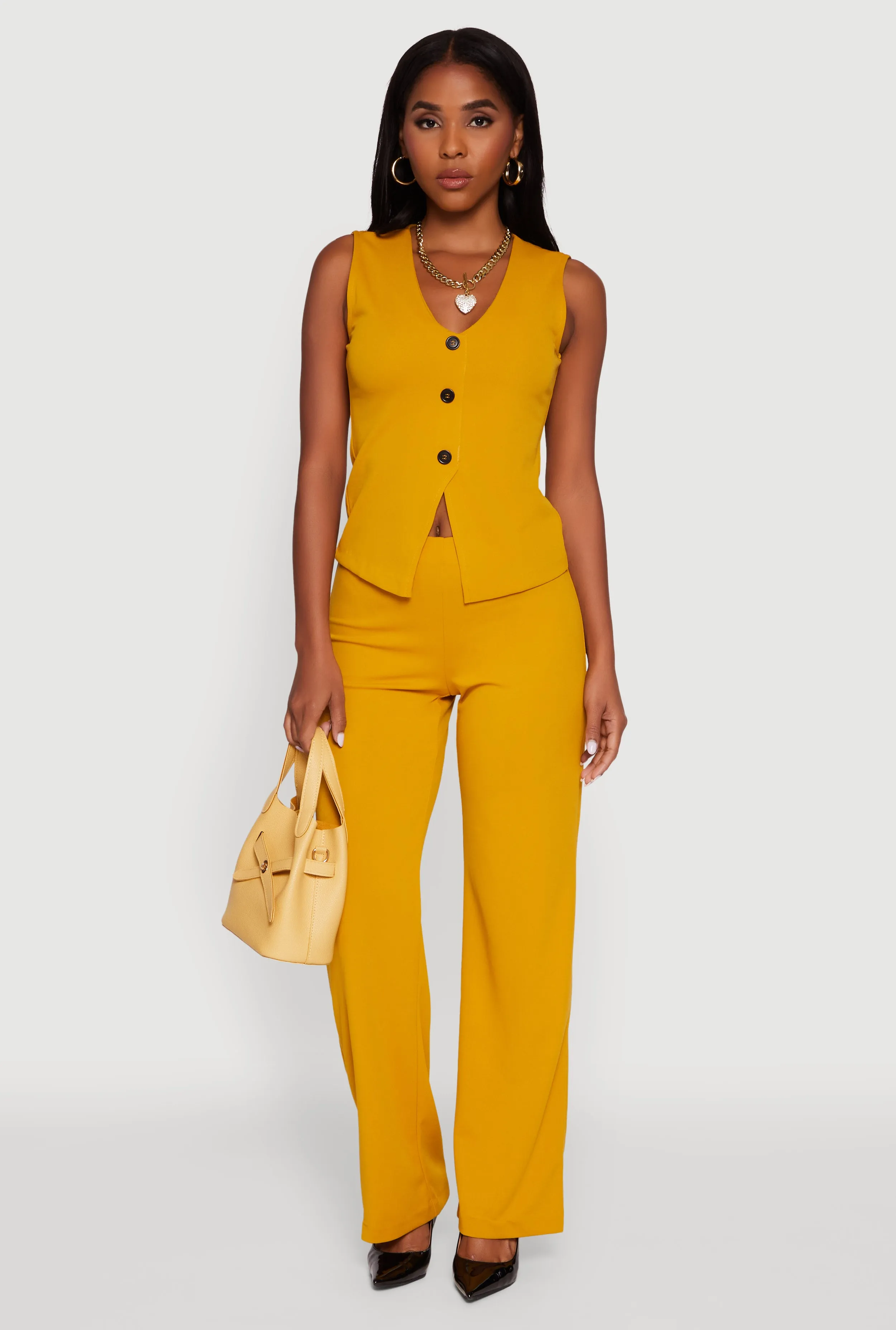 Crepe Knit V-Neck Front Slit Blazer Vest sold by Rainbow product image thumbnail 2