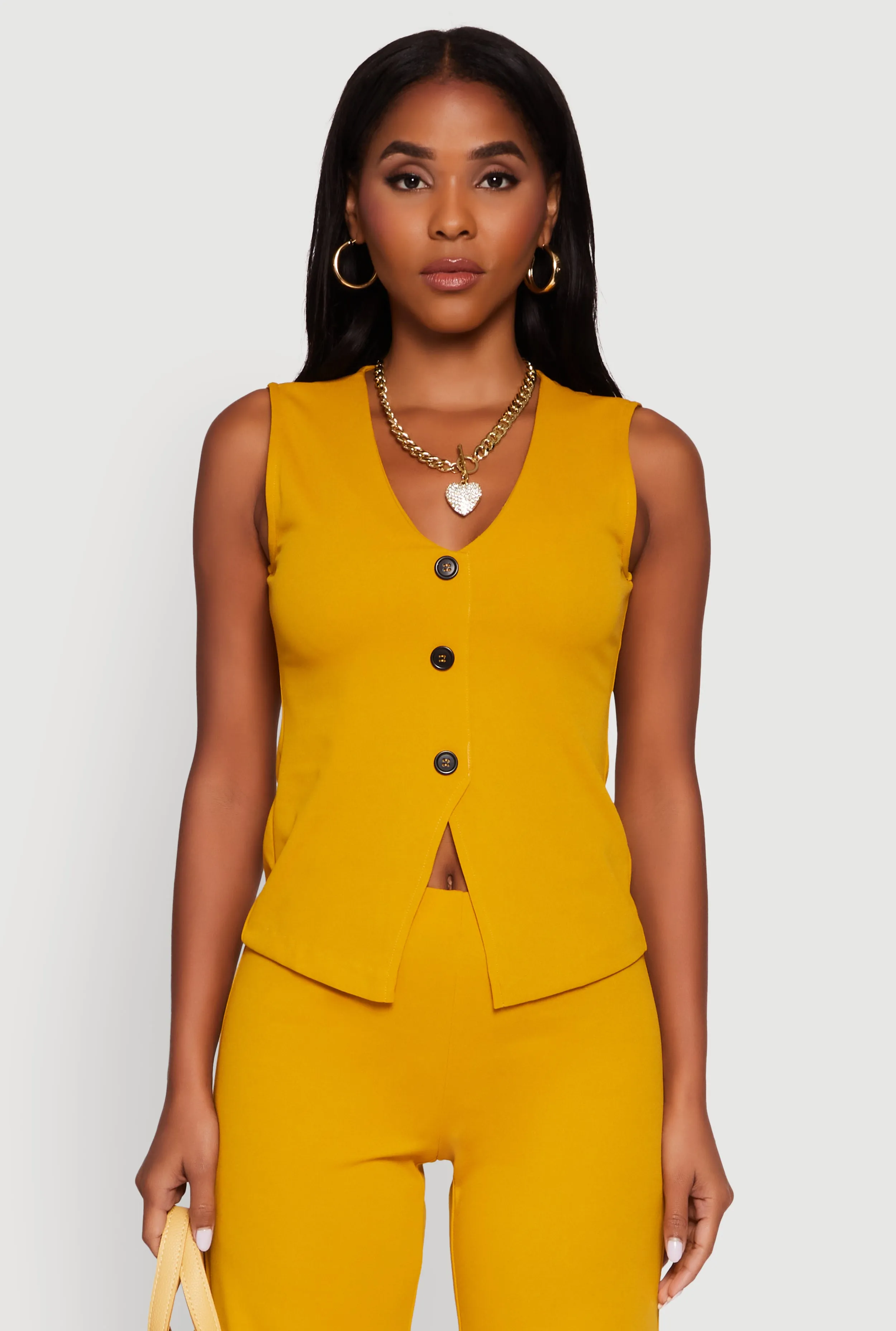 Crepe Knit V-Neck Front Slit Blazer Vest sold by Rainbow