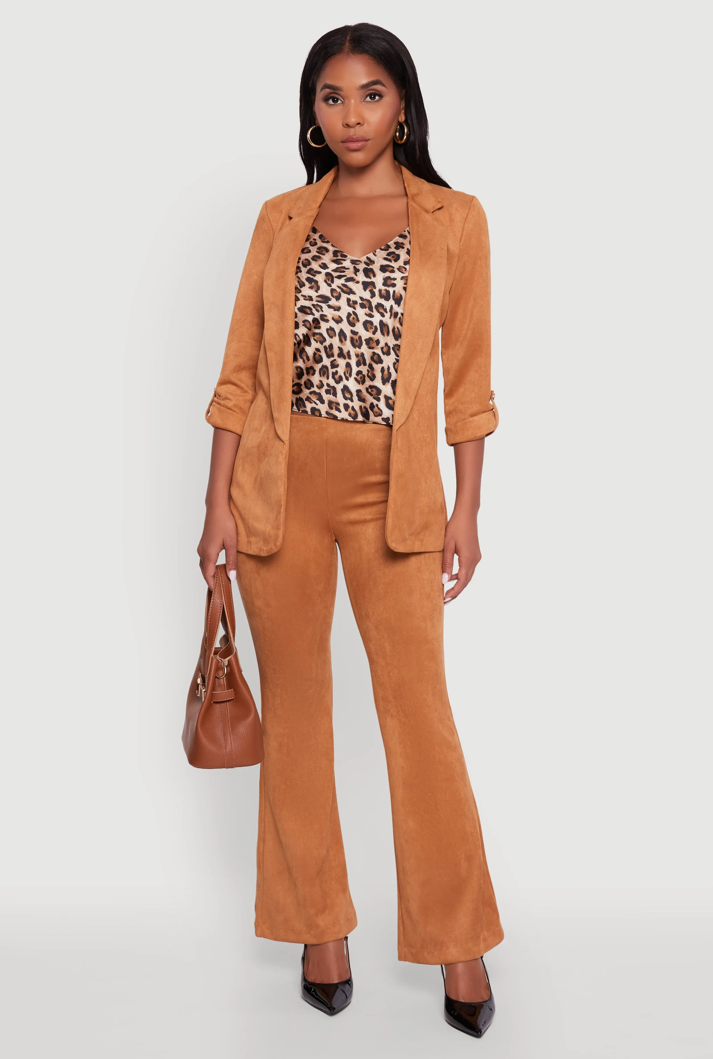 Faux Suede Tabbed Sleeve Open Front Blazer sold by Rainbow product image thumbnail 2