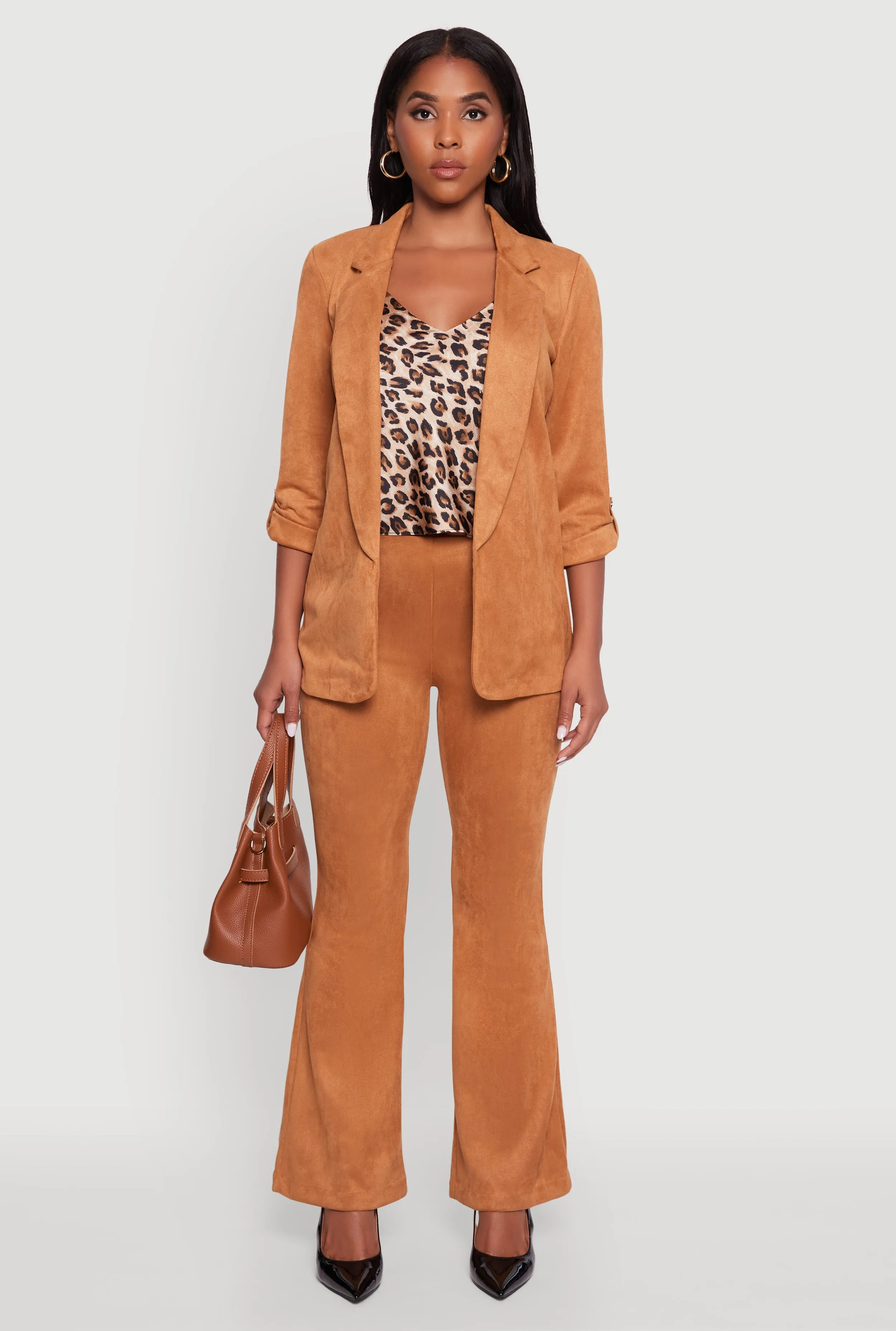 Faux Suede Tabbed Sleeve Open Front Blazer sold by Rainbow product image thumbnail 3