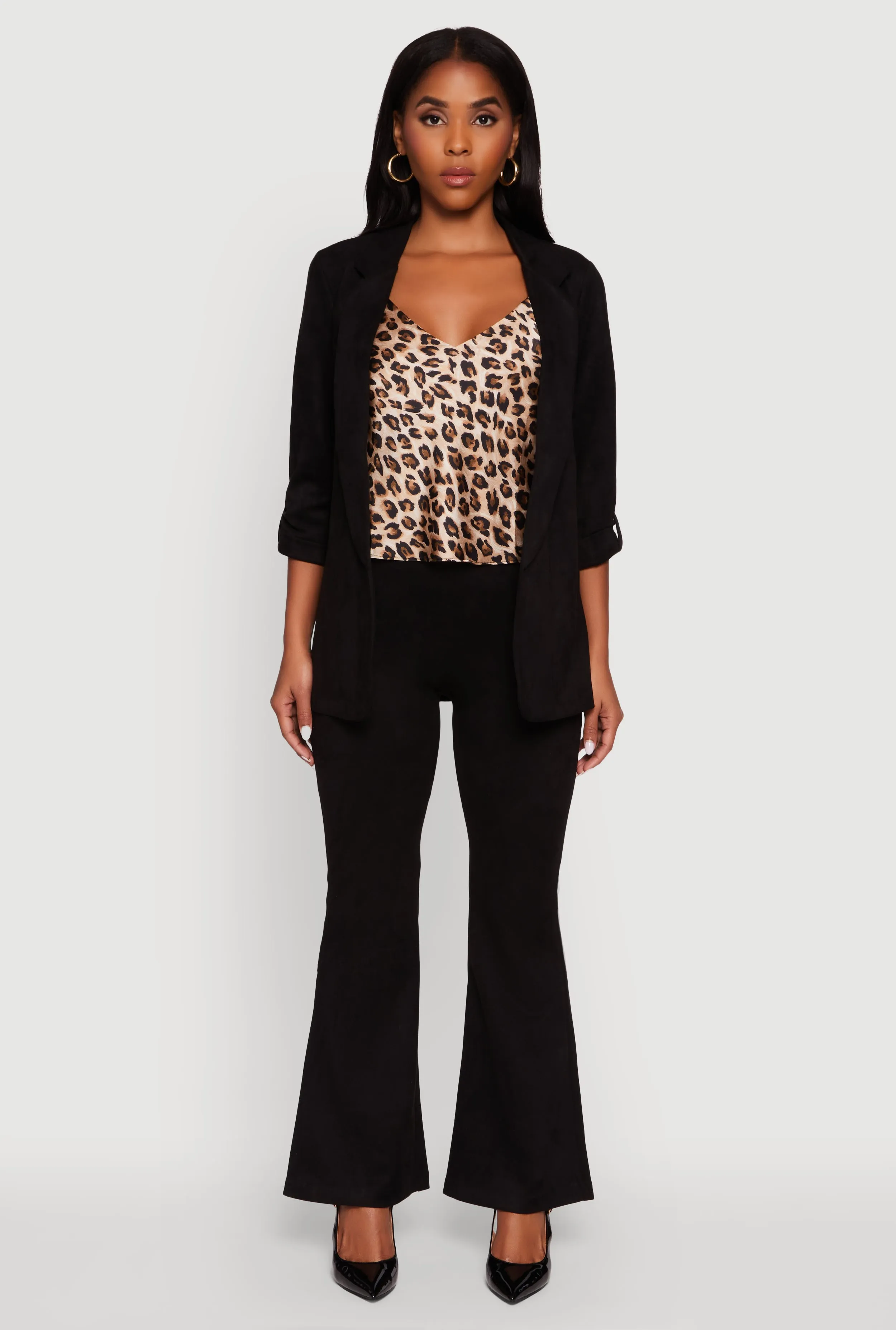 Faux Suede Tabbed Sleeve Open Front Blazer sold by Rainbow product image thumbnail 3