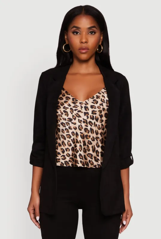 Faux Suede Tabbed Sleeve Open Front Blazer sold by Rainbow