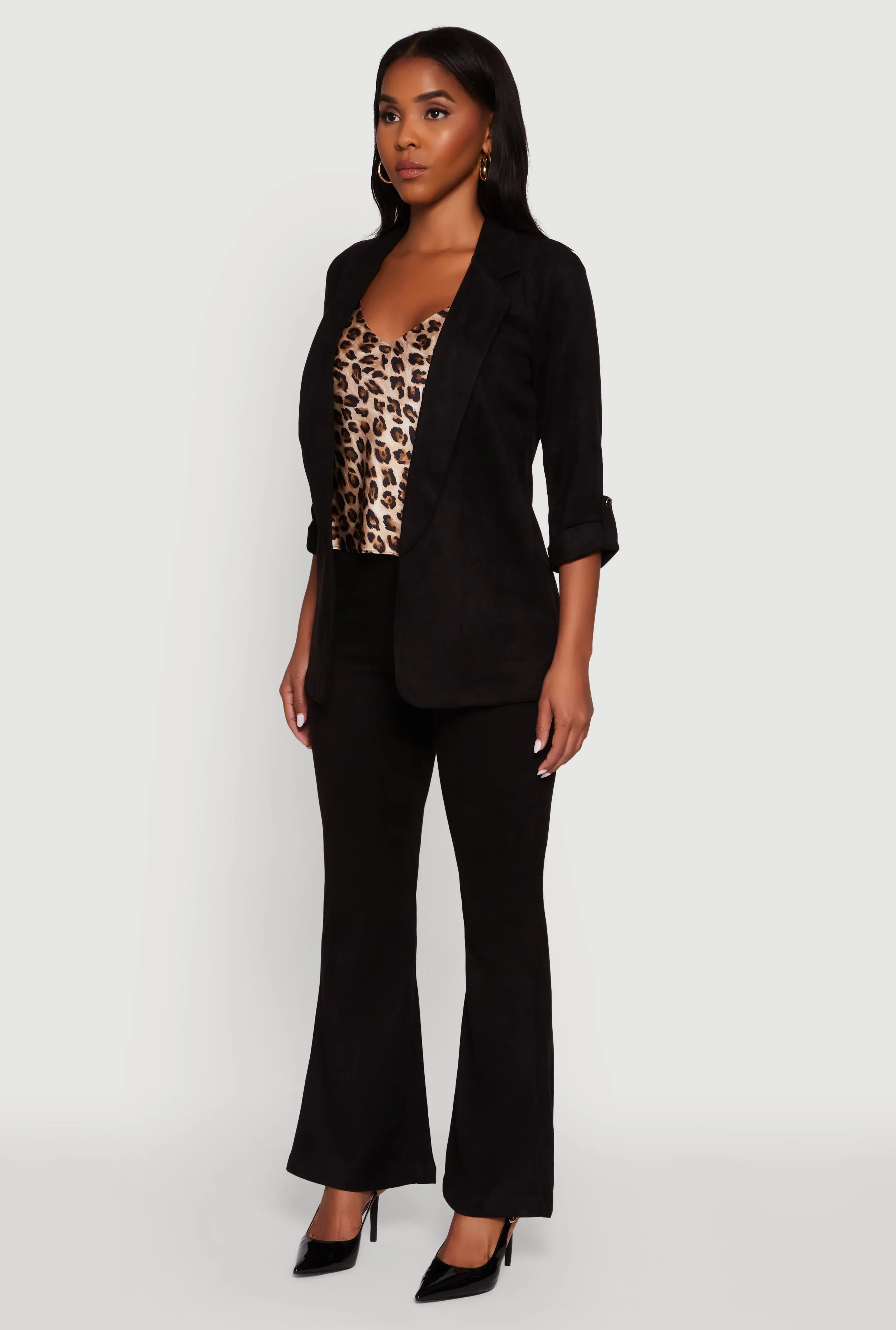 Faux Suede Tabbed Sleeve Open Front Blazer sold by Rainbow product image thumbnail 5