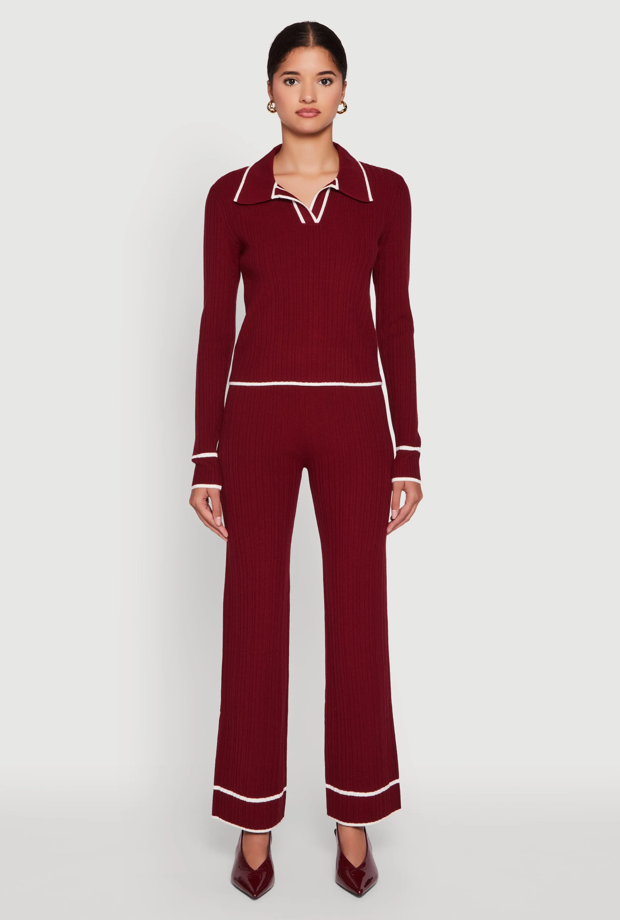 Contrast Trim High Waisted Ribbed Knit Pants sold by Rainbow product image thumbnail 4