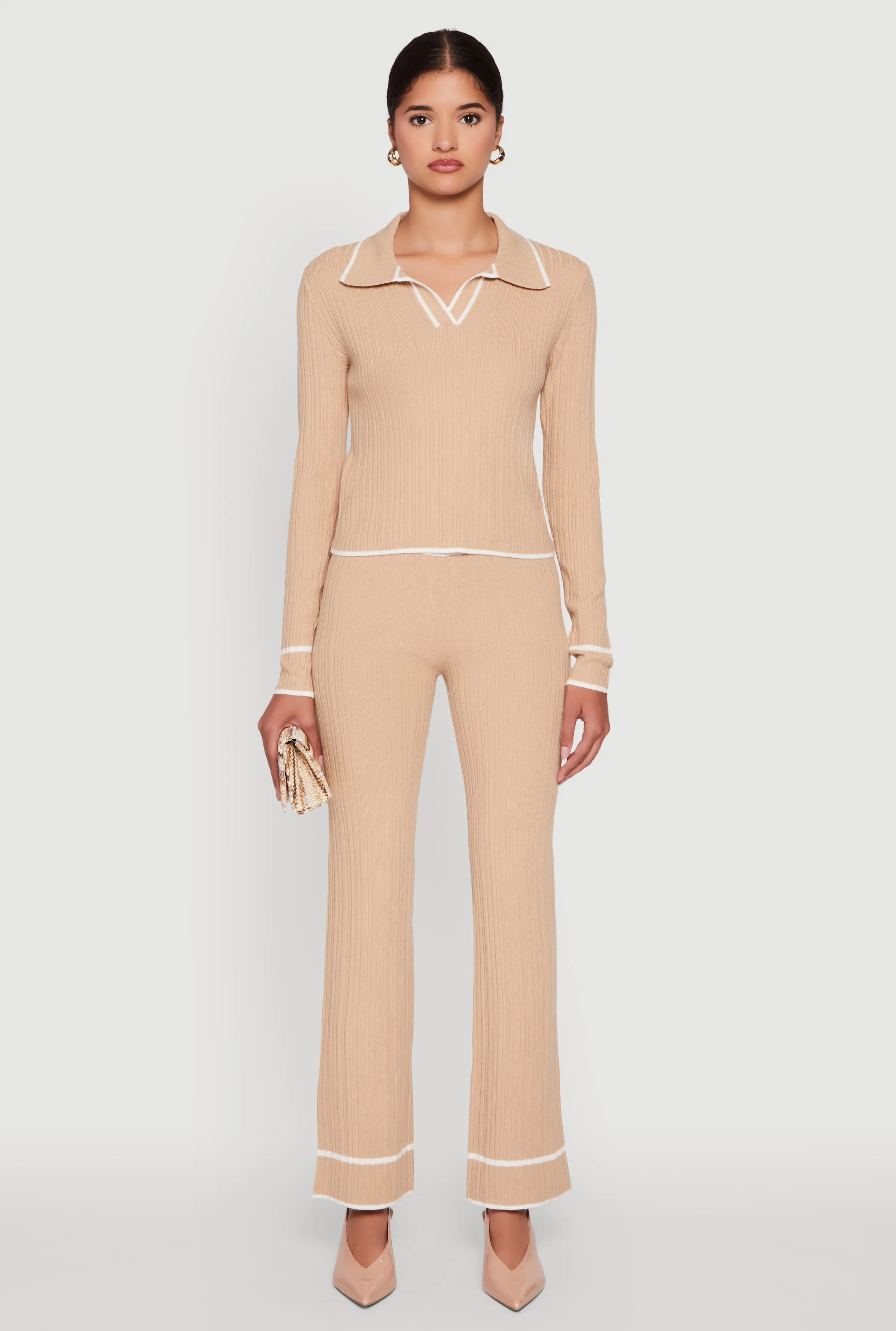 Contrast Trim High Waisted Ribbed Knit Pants sold by Rainbow product image thumbnail 3