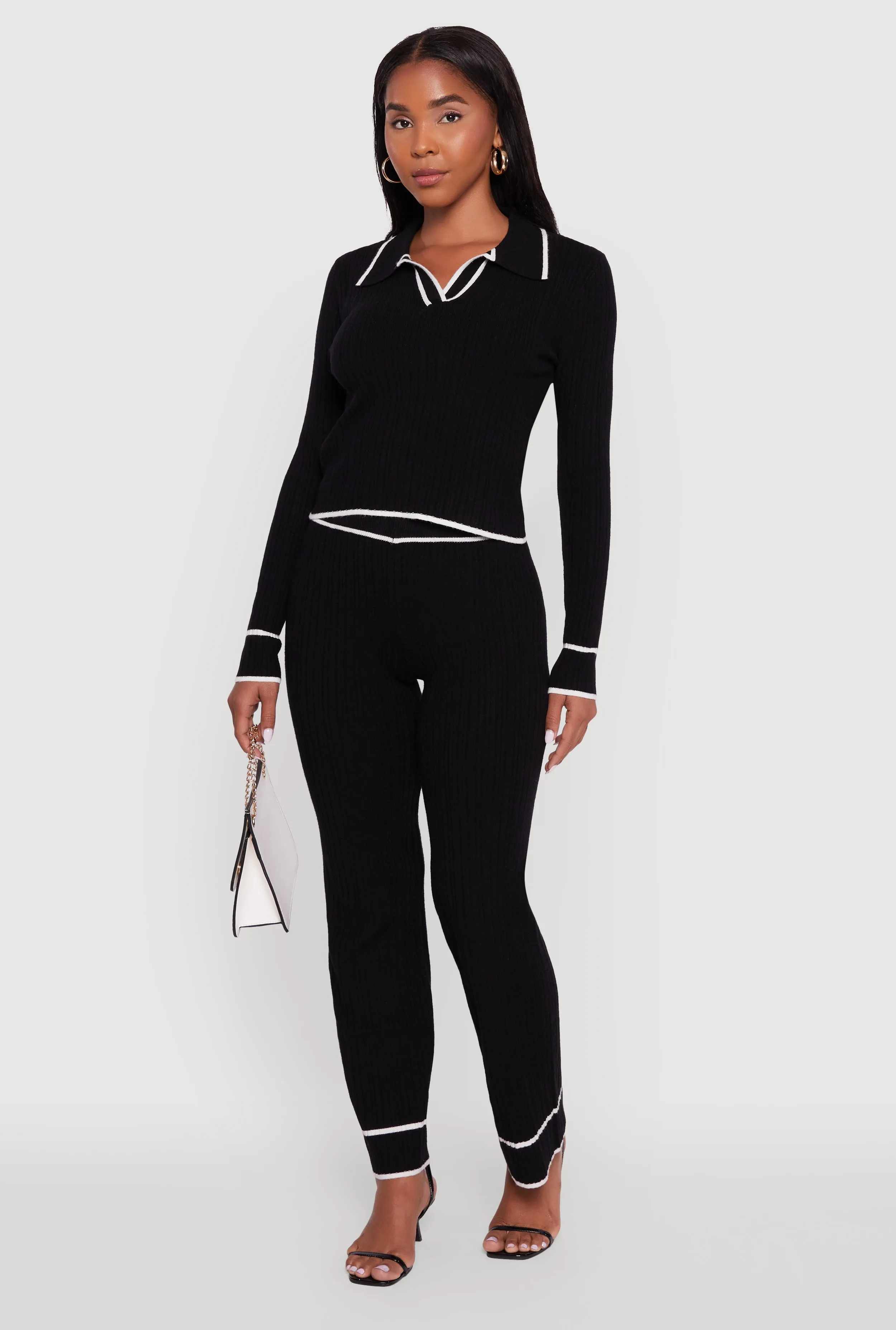 Contrast Trim High Waisted Ribbed Knit Pants sold by Rainbow