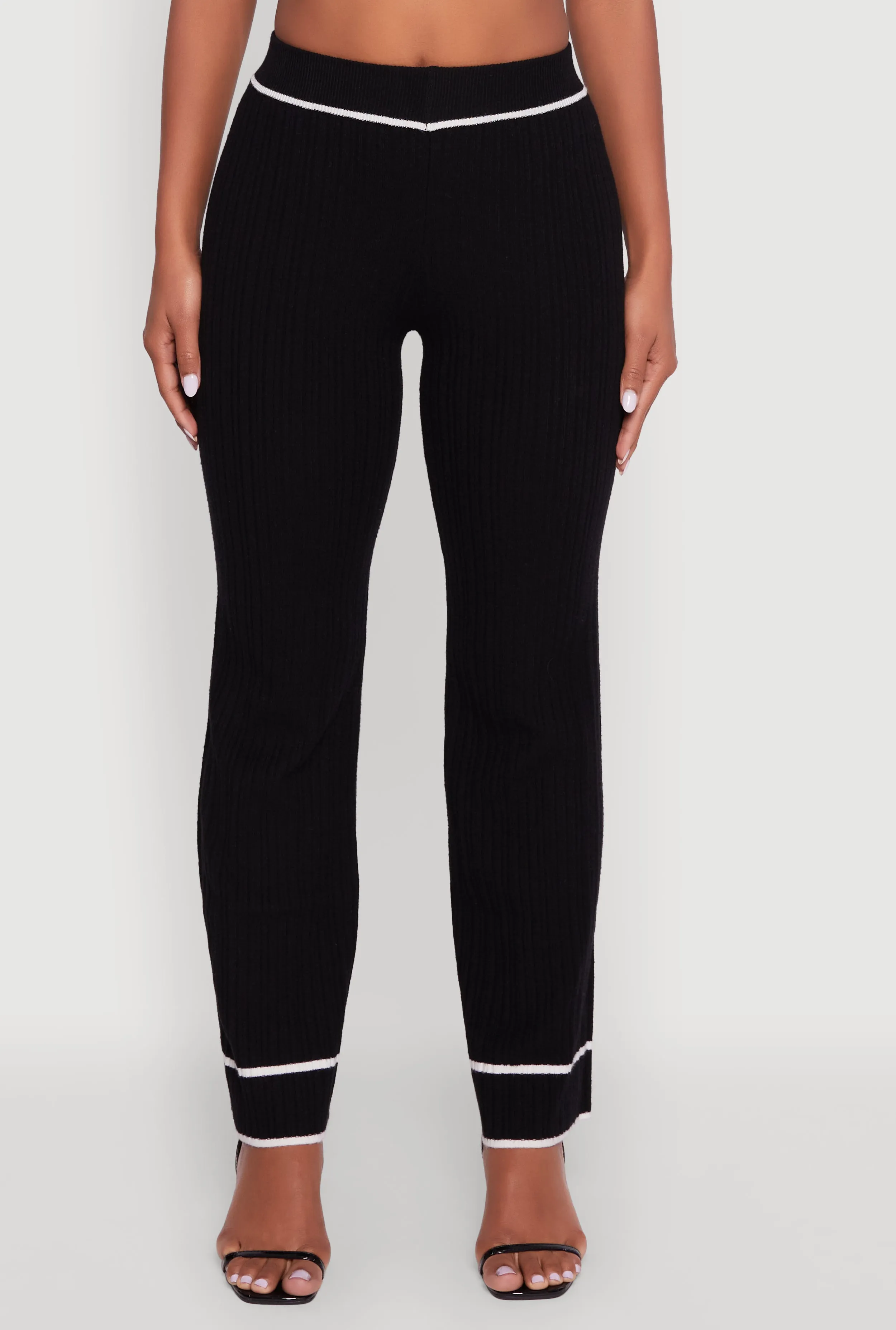 Contrast Trim High Waisted Ribbed Knit Pants sold by Rainbow product image thumbnail 3