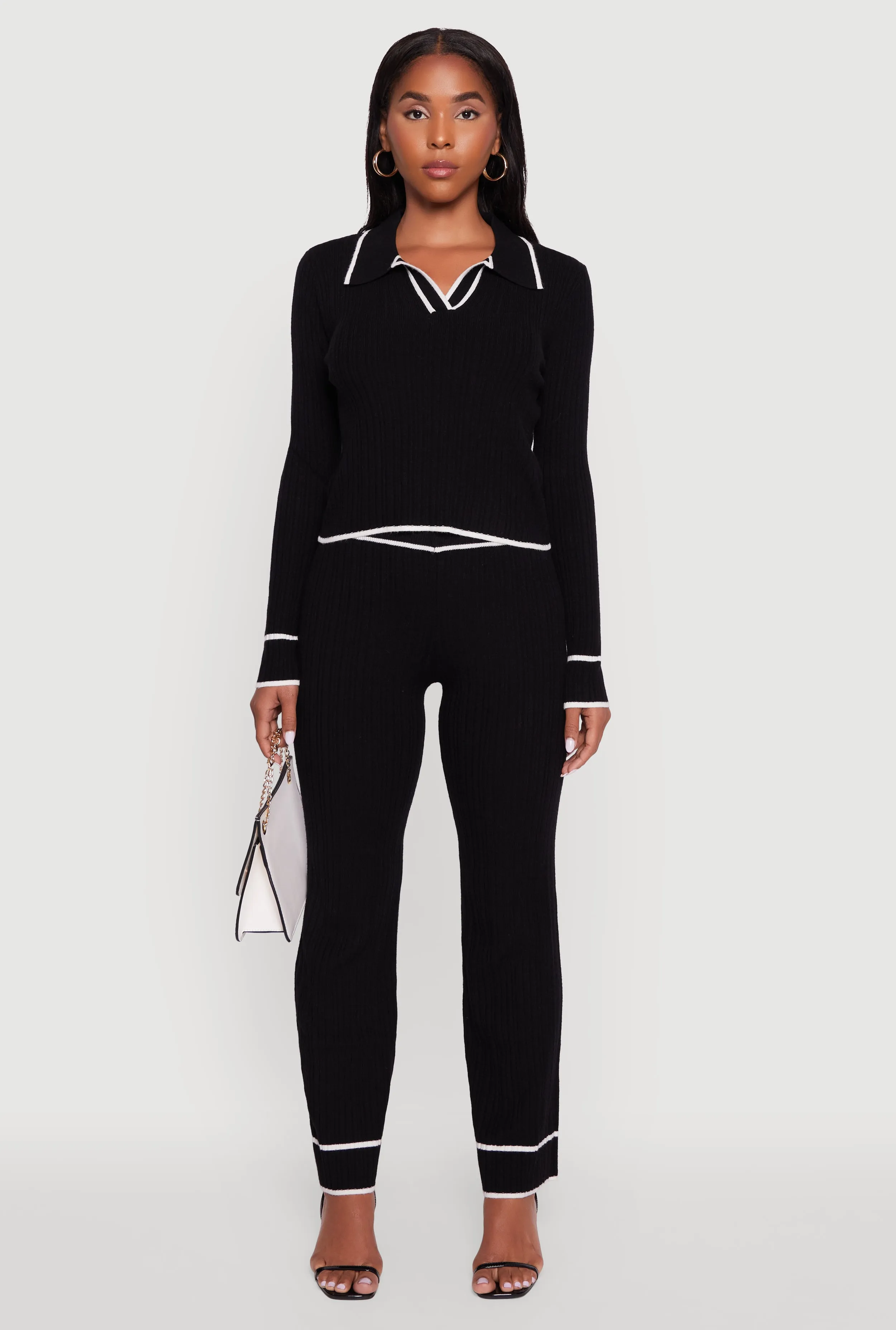 Contrast Trim High Waisted Ribbed Knit Pants sold by Rainbow product image thumbnail 2