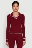 Rib Knit Contrast Trim Long Sleeve Polo Sweater sold by Rainbow