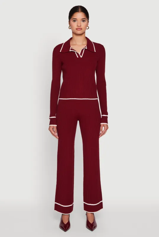 Contrast Trim High Waisted Ribbed Knit Pants sold by Rainbow