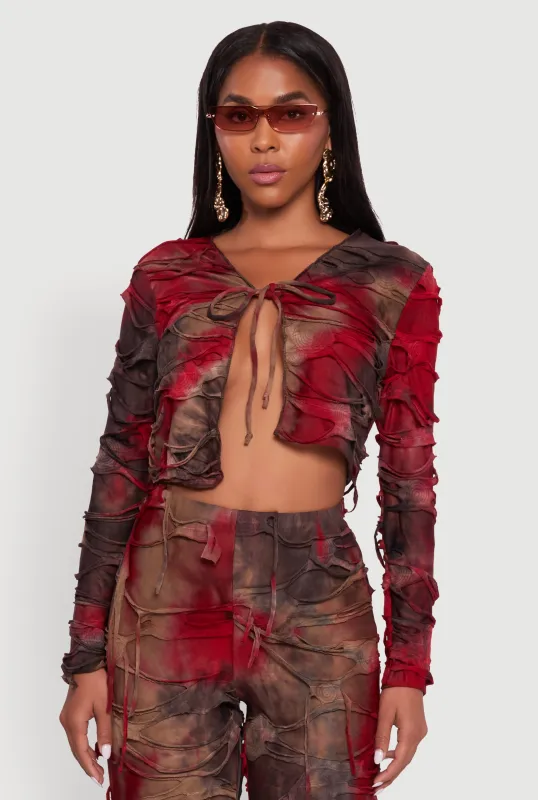 Tie Dye Slashed Tie Front Top sold by Rainbow