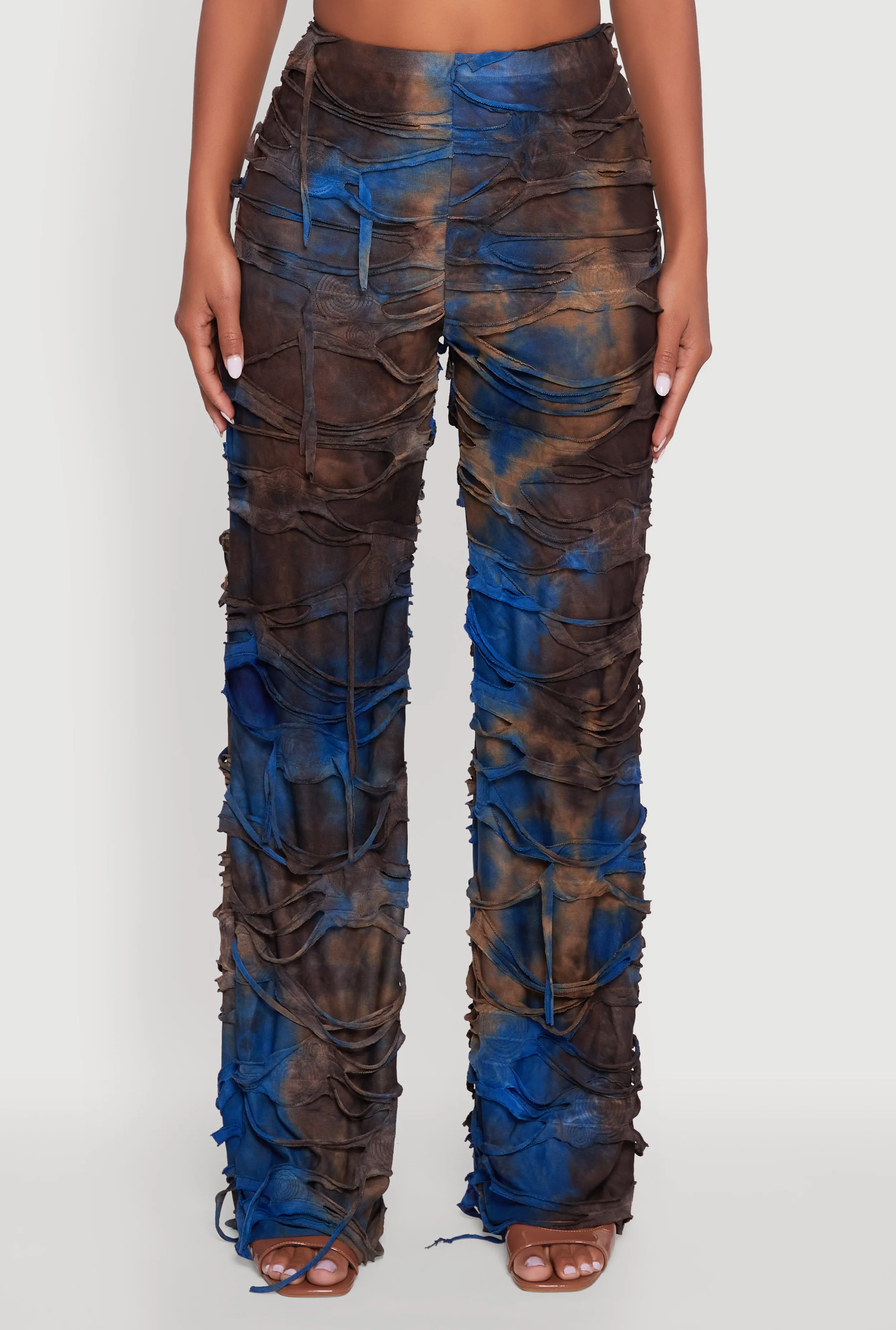 Tie Dye Slashed Straight Leg Pants sold by Rainbow product image thumbnail 3