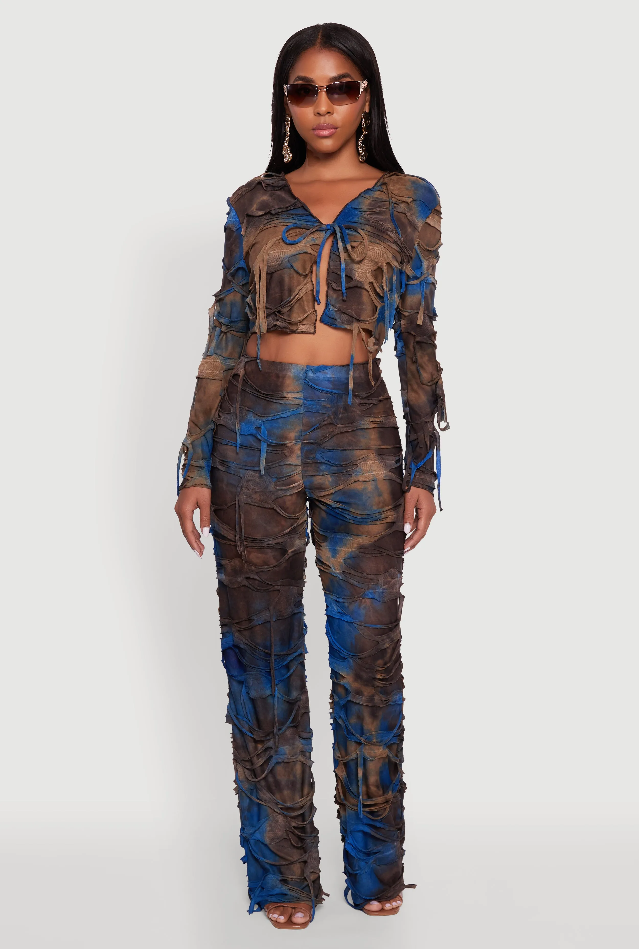 Tie Dye Slashed Straight Leg Pants sold by Rainbow