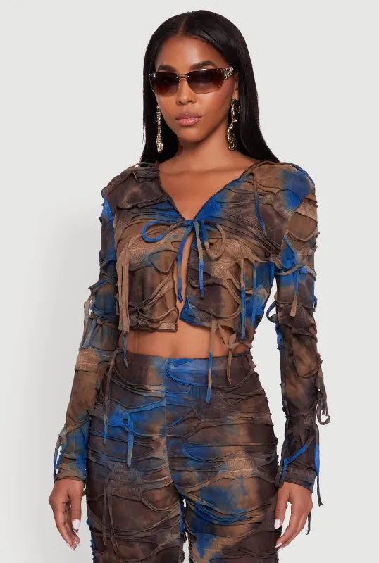 Tie Dye Slashed Tie Front Top made by Rainbow