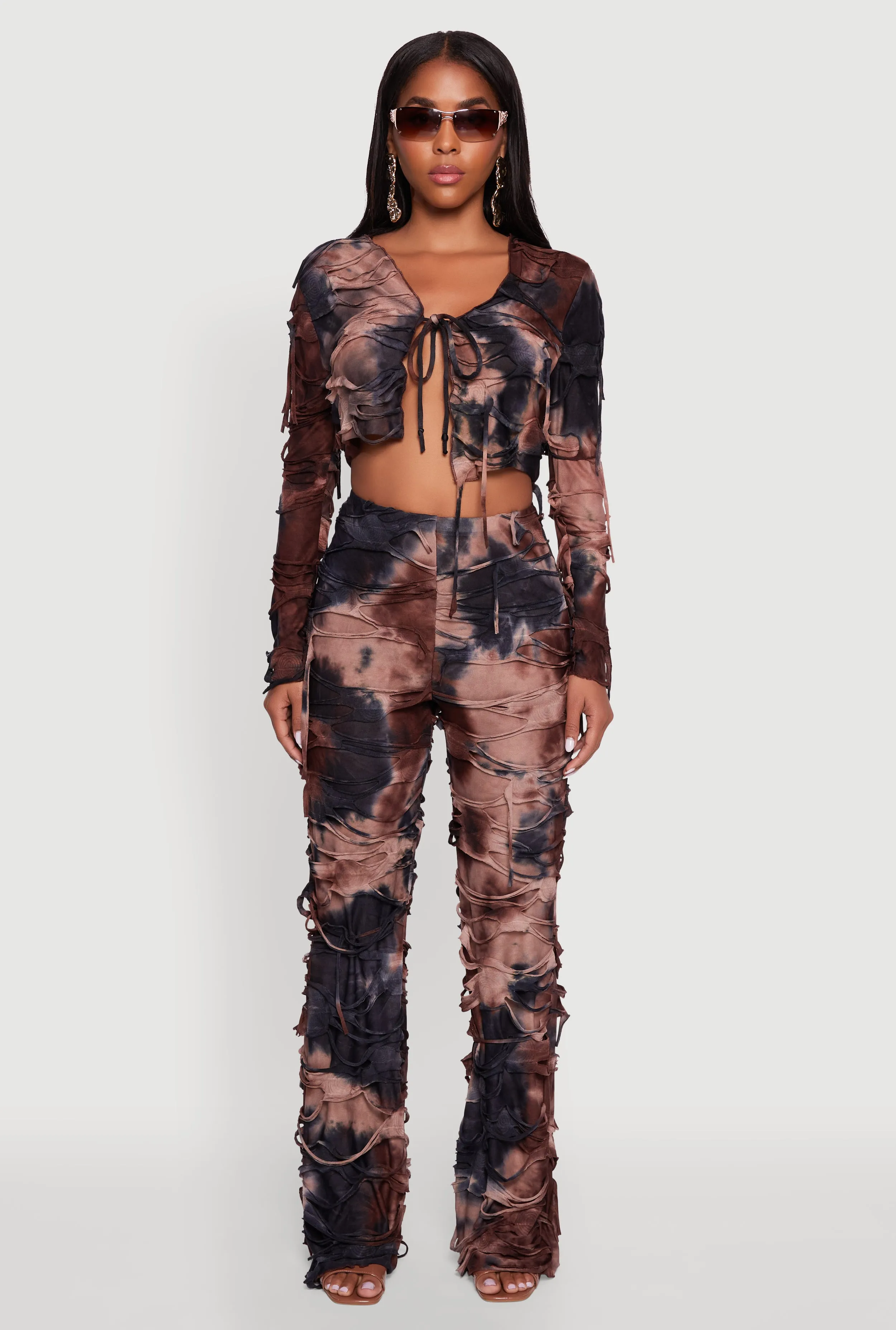 Tie Dye Slashed Straight Leg Pants sold by Rainbow product image thumbnail 2