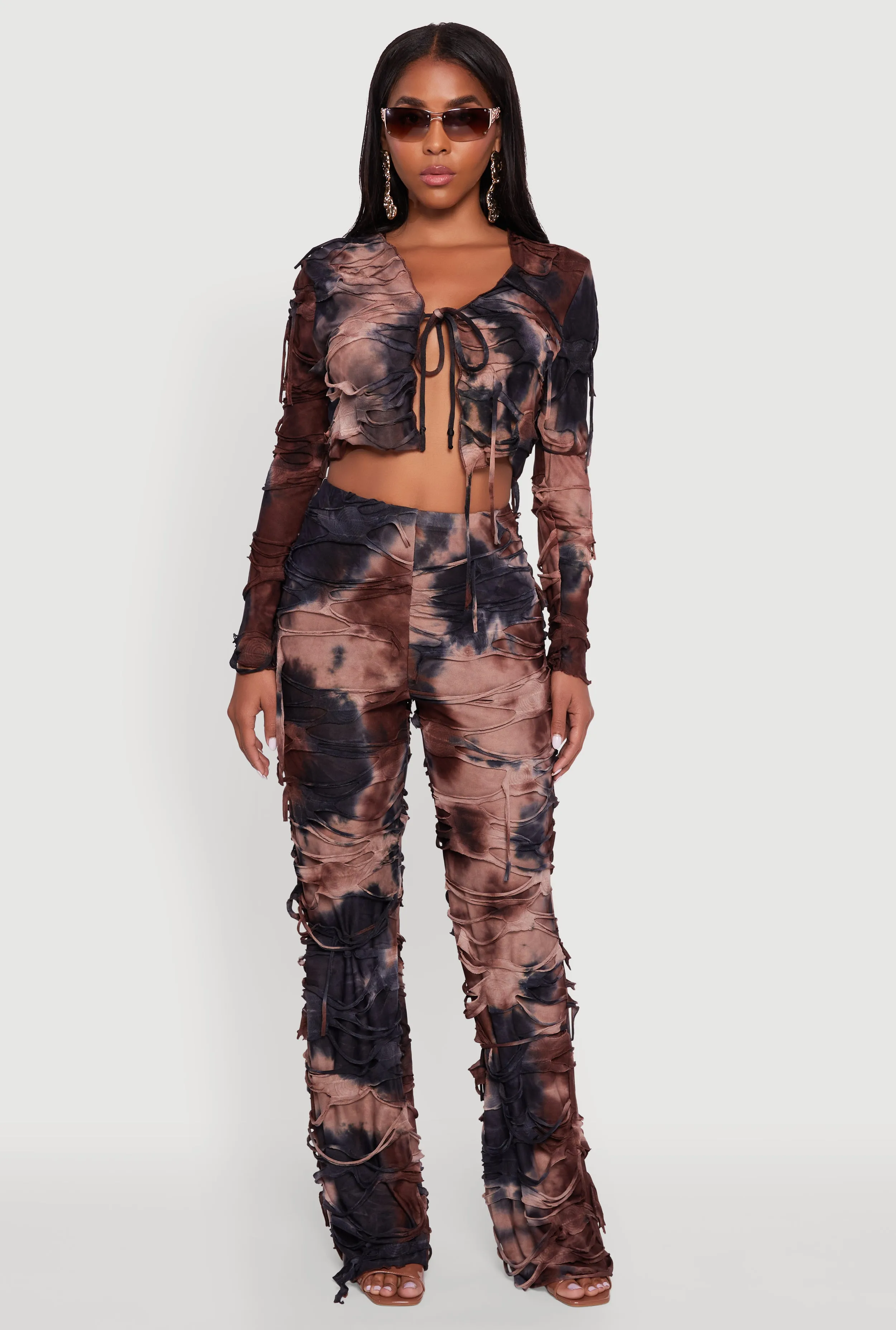 Tie Dye Slashed Straight Leg Pants sold by Rainbow