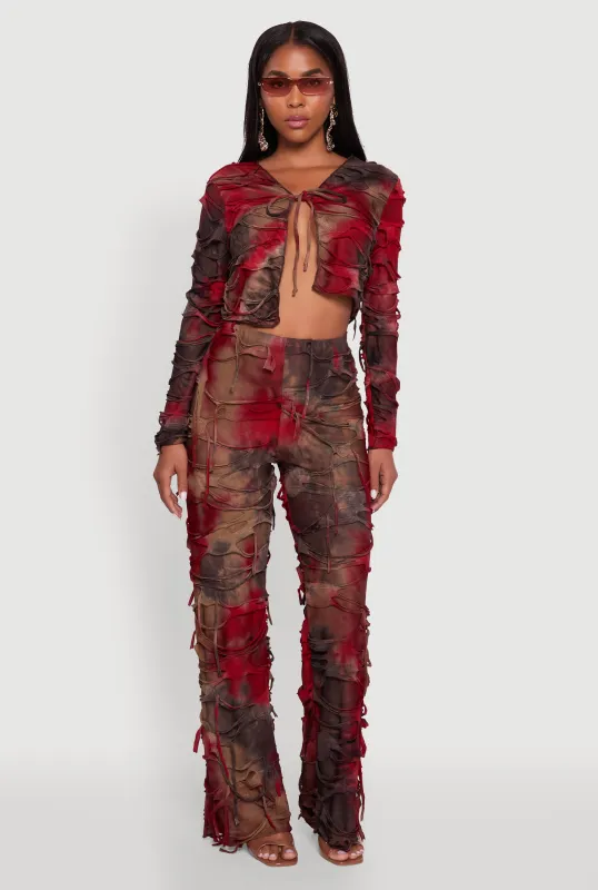 Tie Dye Slashed Straight Leg Pants sold by Rainbow