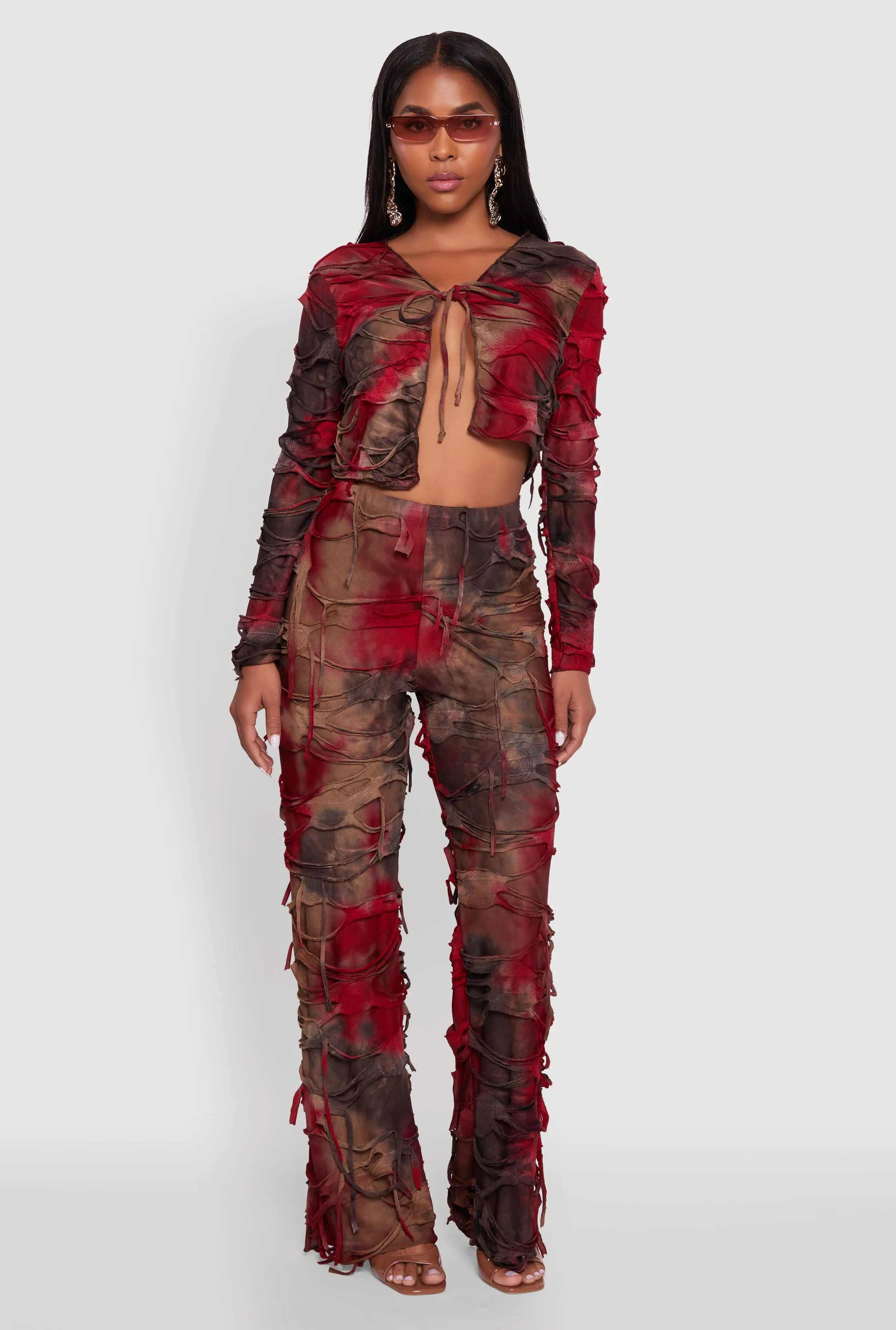 Tie Dye Slashed Straight Leg Pants sold by Rainbow