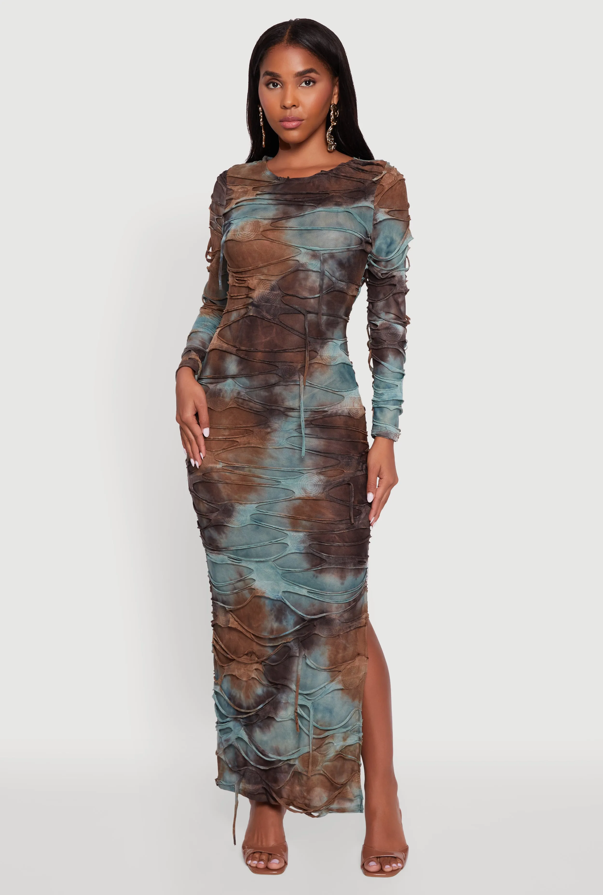 Tie Dye Slashed Side Slit Maxi Dress sold by Rainbow