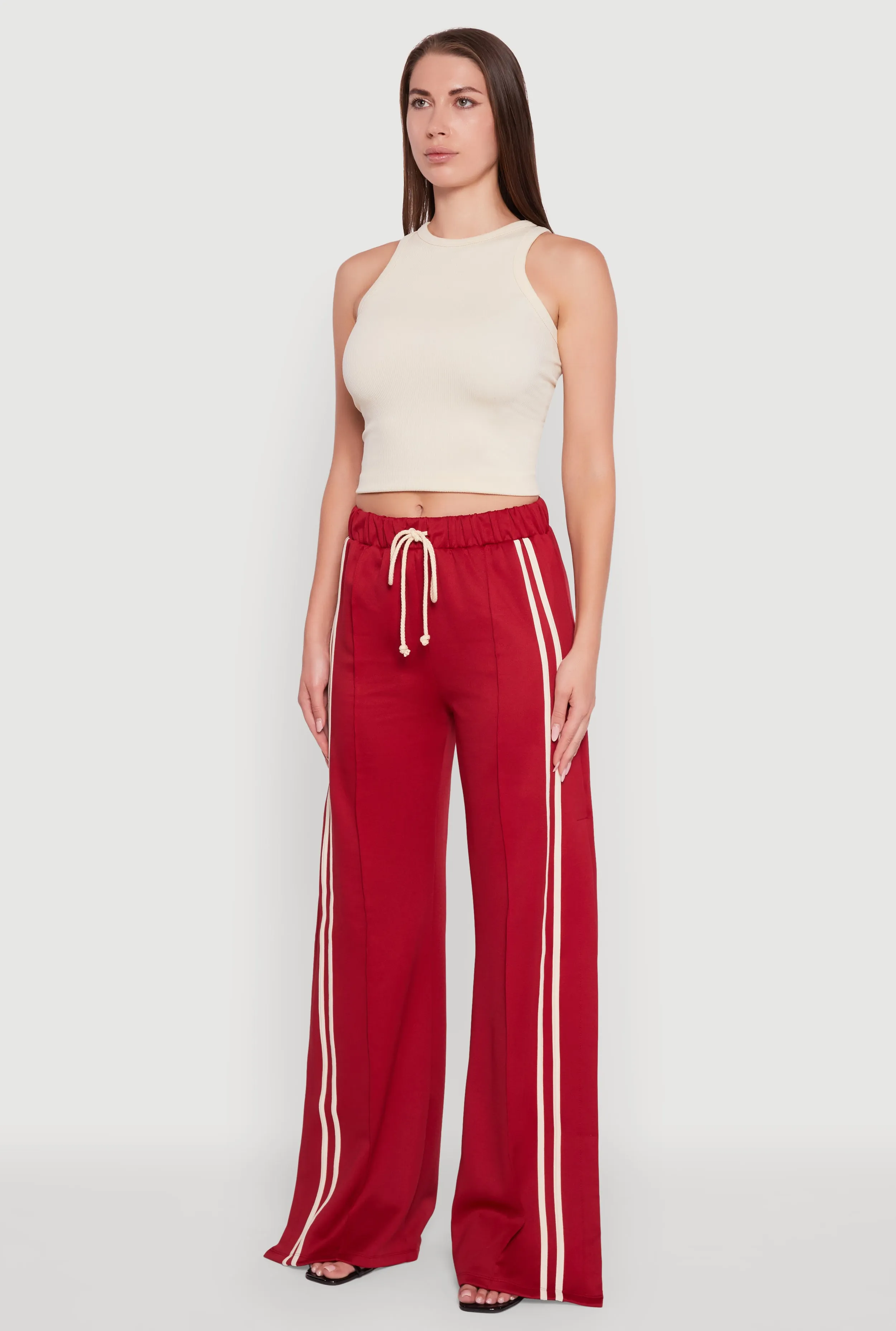 Varsity Stripe Side Slit Pintuck Wide Leg Pants sold by Rainbow product image thumbnail 3