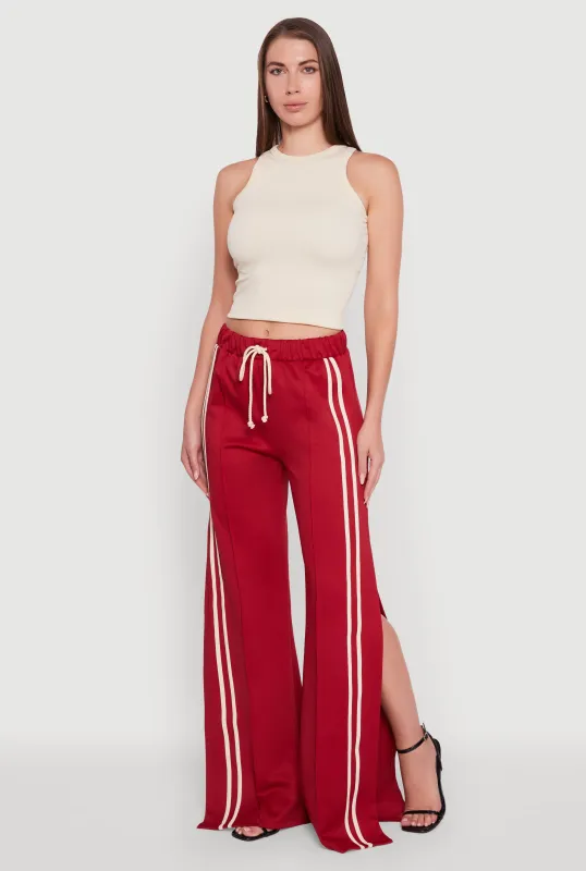Varsity Stripe Side Slit Pintuck Wide Leg Pants sold by Rainbow